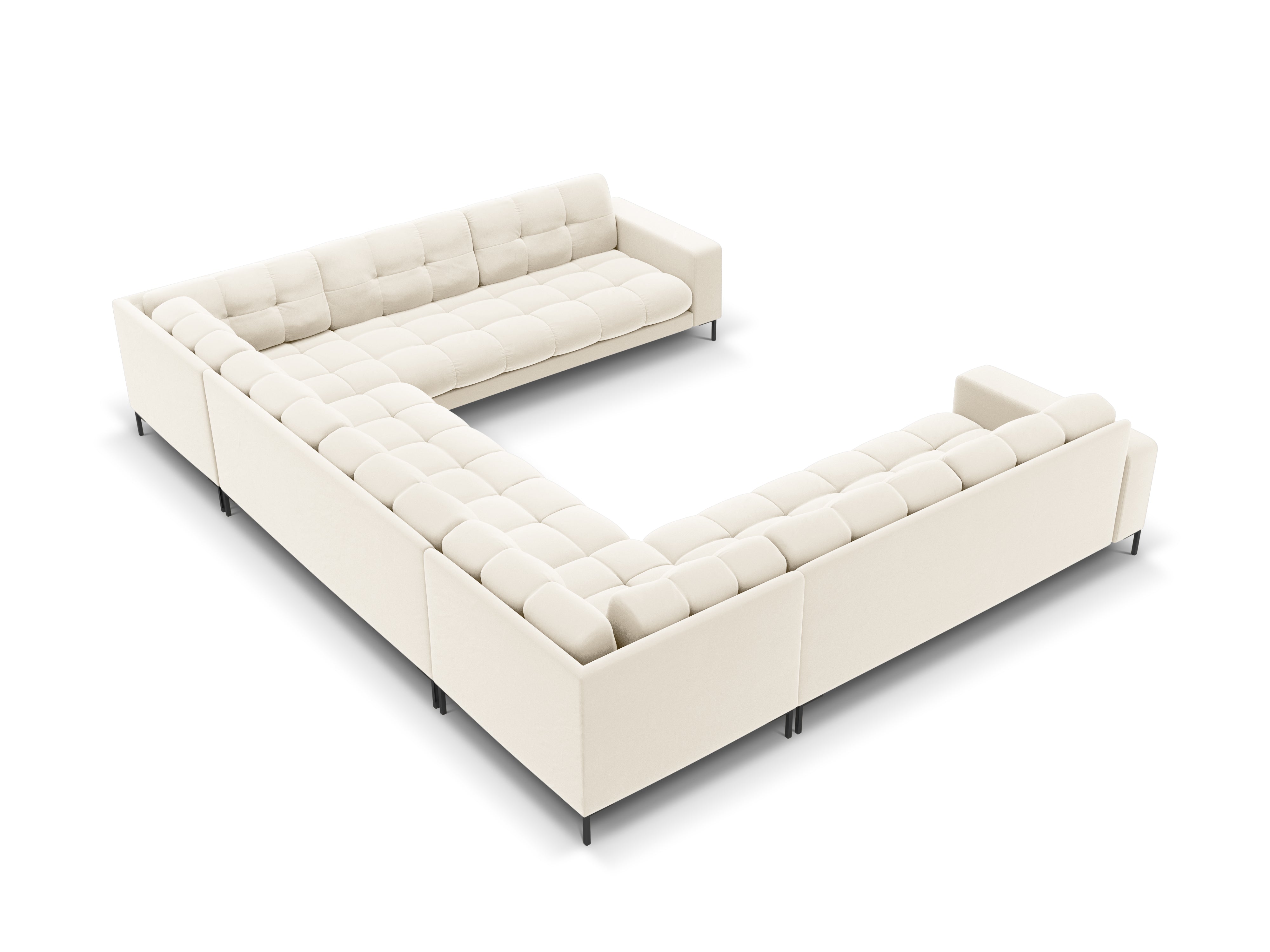 Panoramic velvet sofa 9-seater BALI light beige with black base