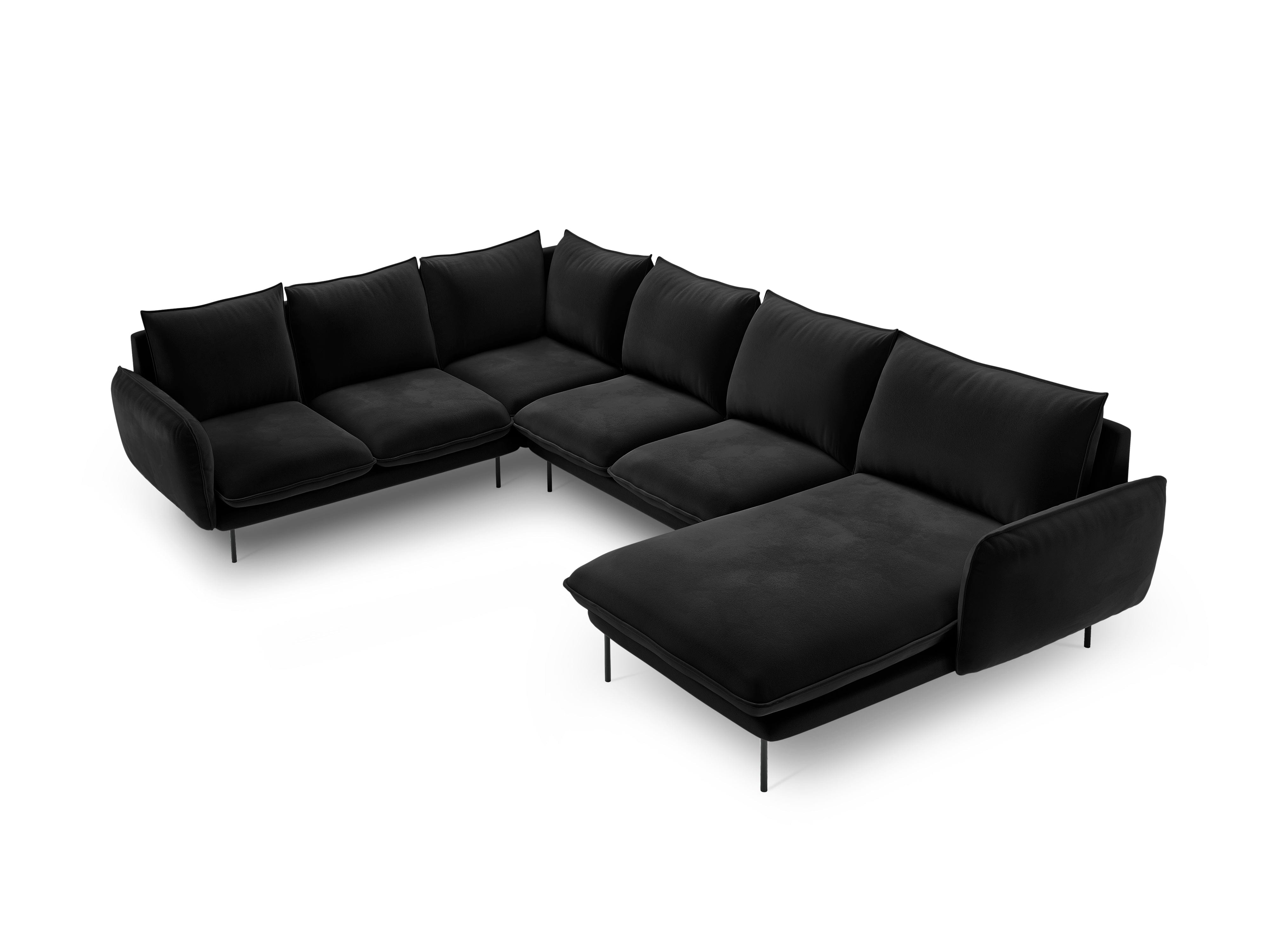 Left side velvet panoramic corner sofa VIENNA black with black base