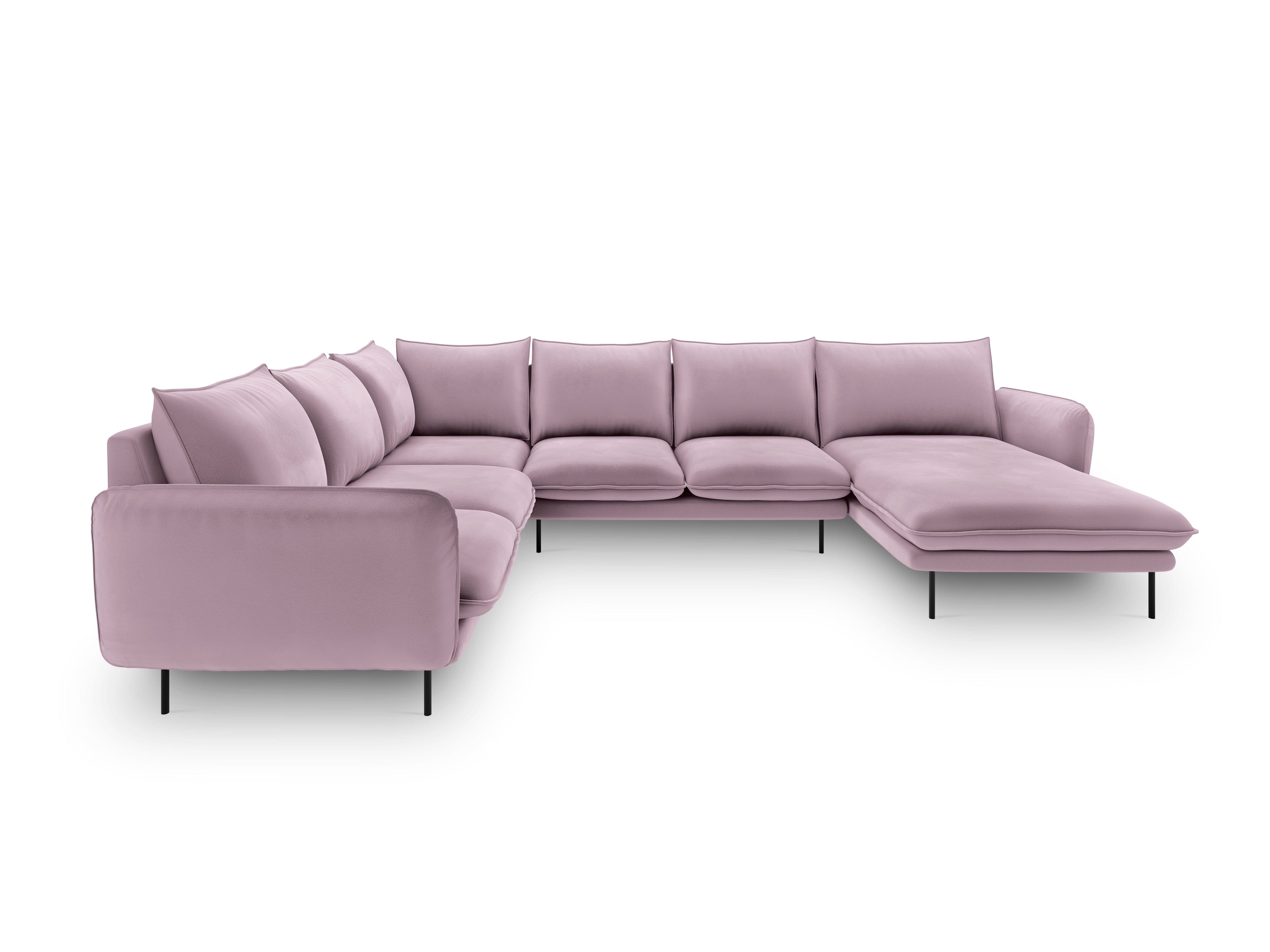 Left side velvet panoramic corner sofa VIENNA powder pink with black base