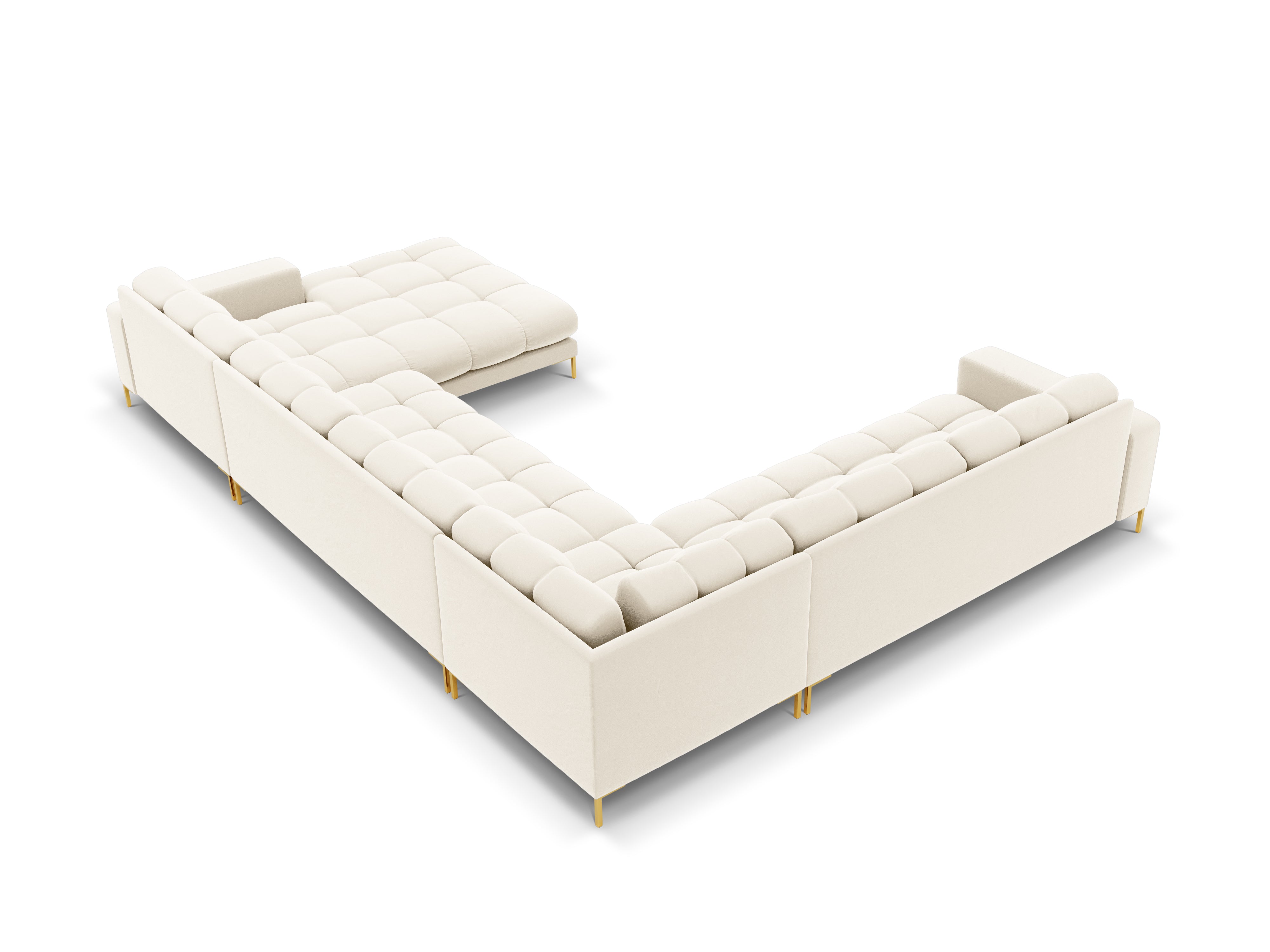 Panoramic velvet sofa left side 7 seater BALI light beige with gold base