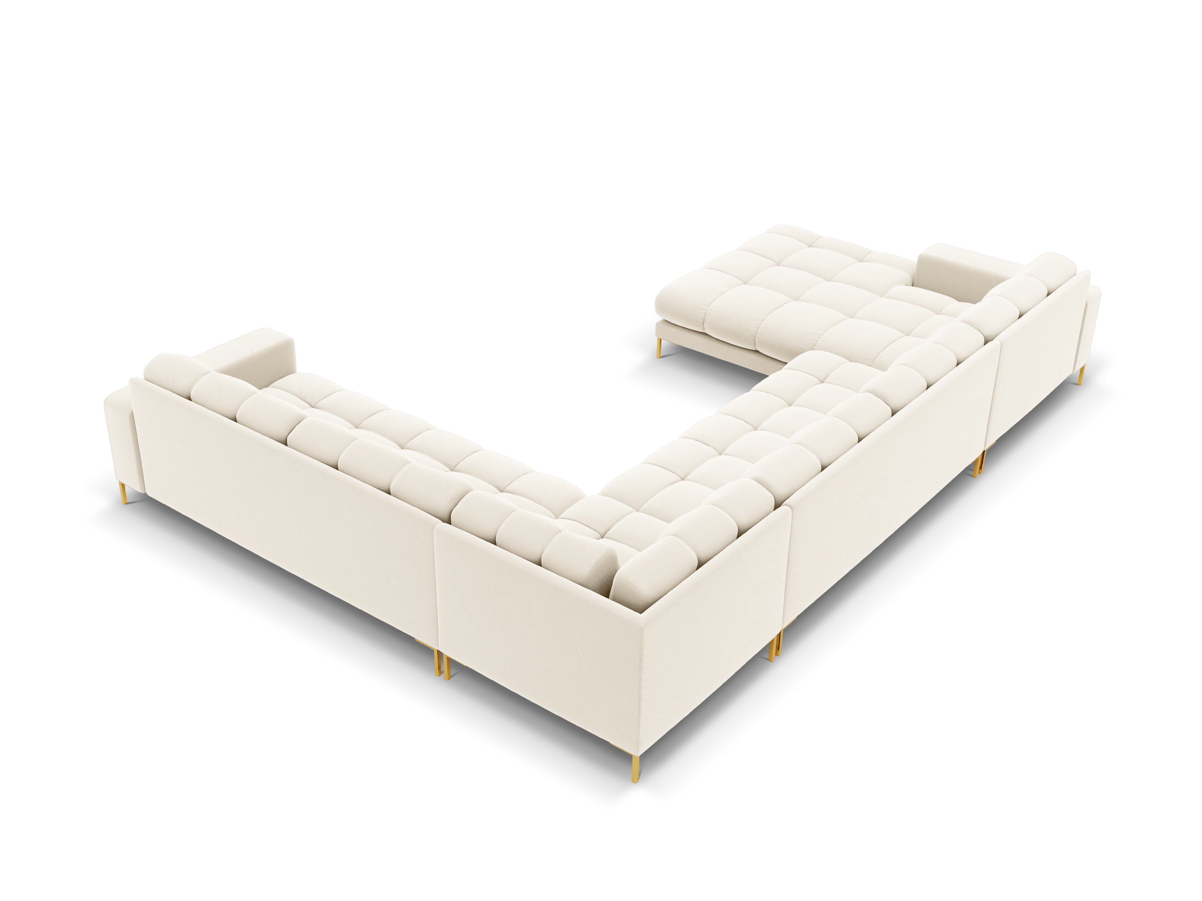 Panoramic velvet sofa right side 7 seater BALI light beige with gold base