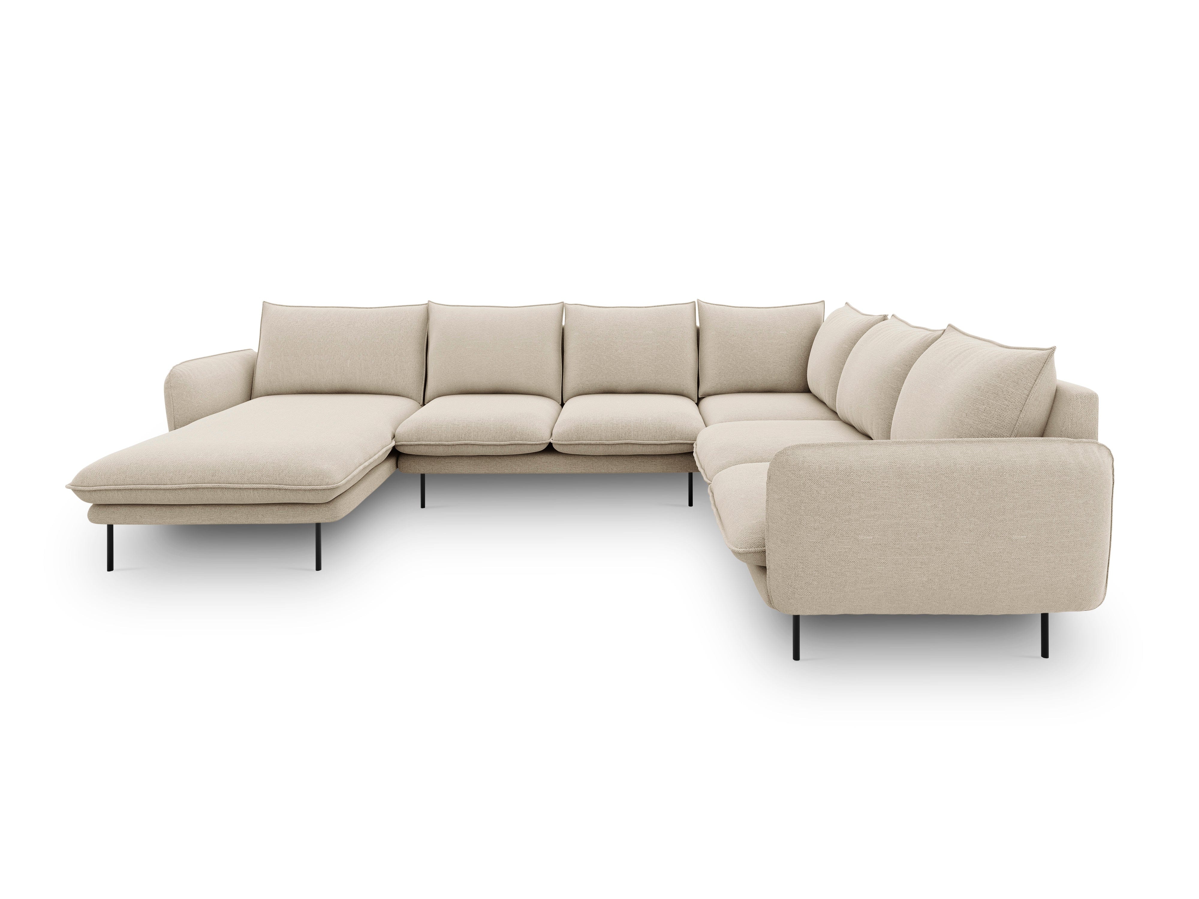 Right side panoramic corner sofa VIENNA beige with black base