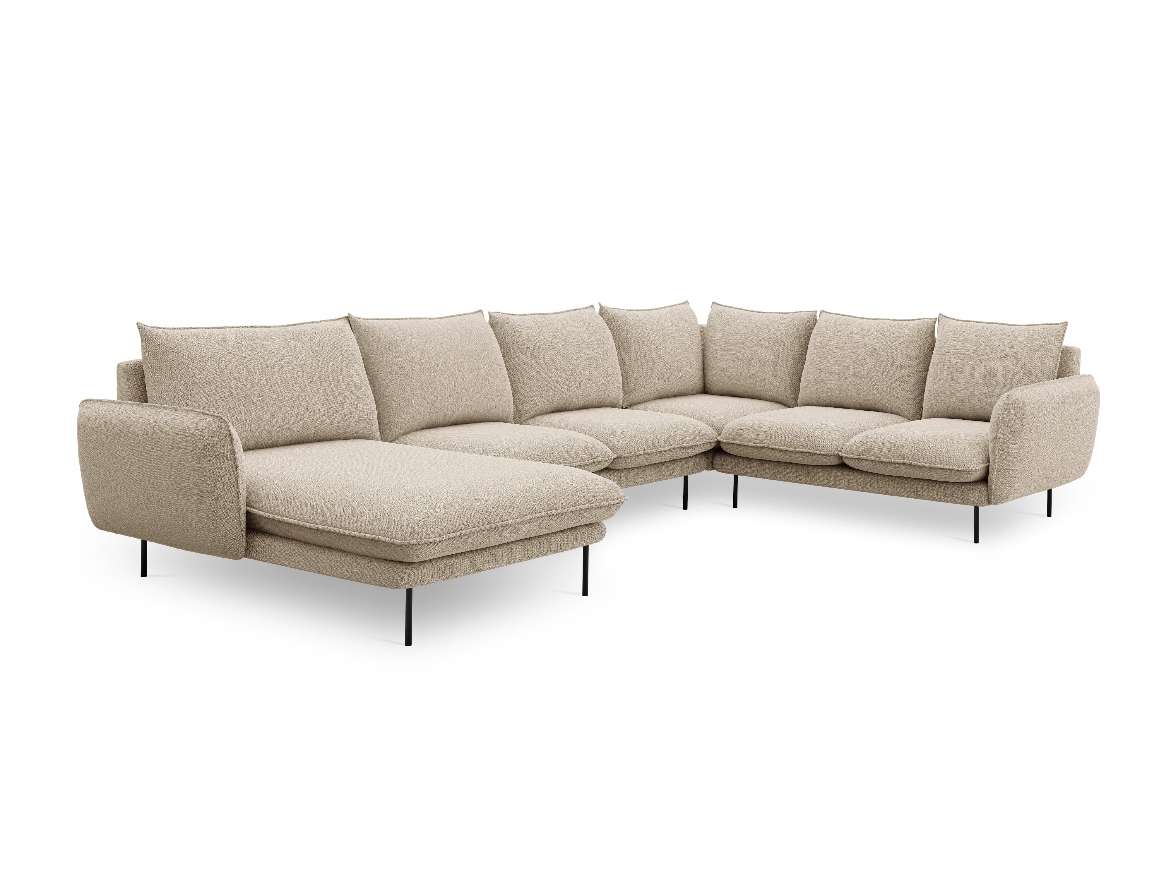 Right side panoramic corner sofa VIENNA beige with black base