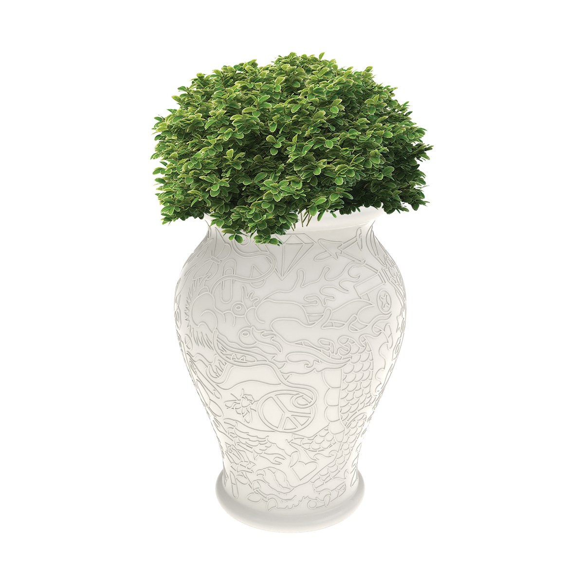 Ming is a designer object in the shape of a vase with a hole, which can be used as a champagne coat or housing for plants and succulents. Mingg is the result of re -reading by the Job studio of a typical Chinese porcelain vase, an ancient symbol of oriental culture, usually decorated with images of dragons, animals and flowers.