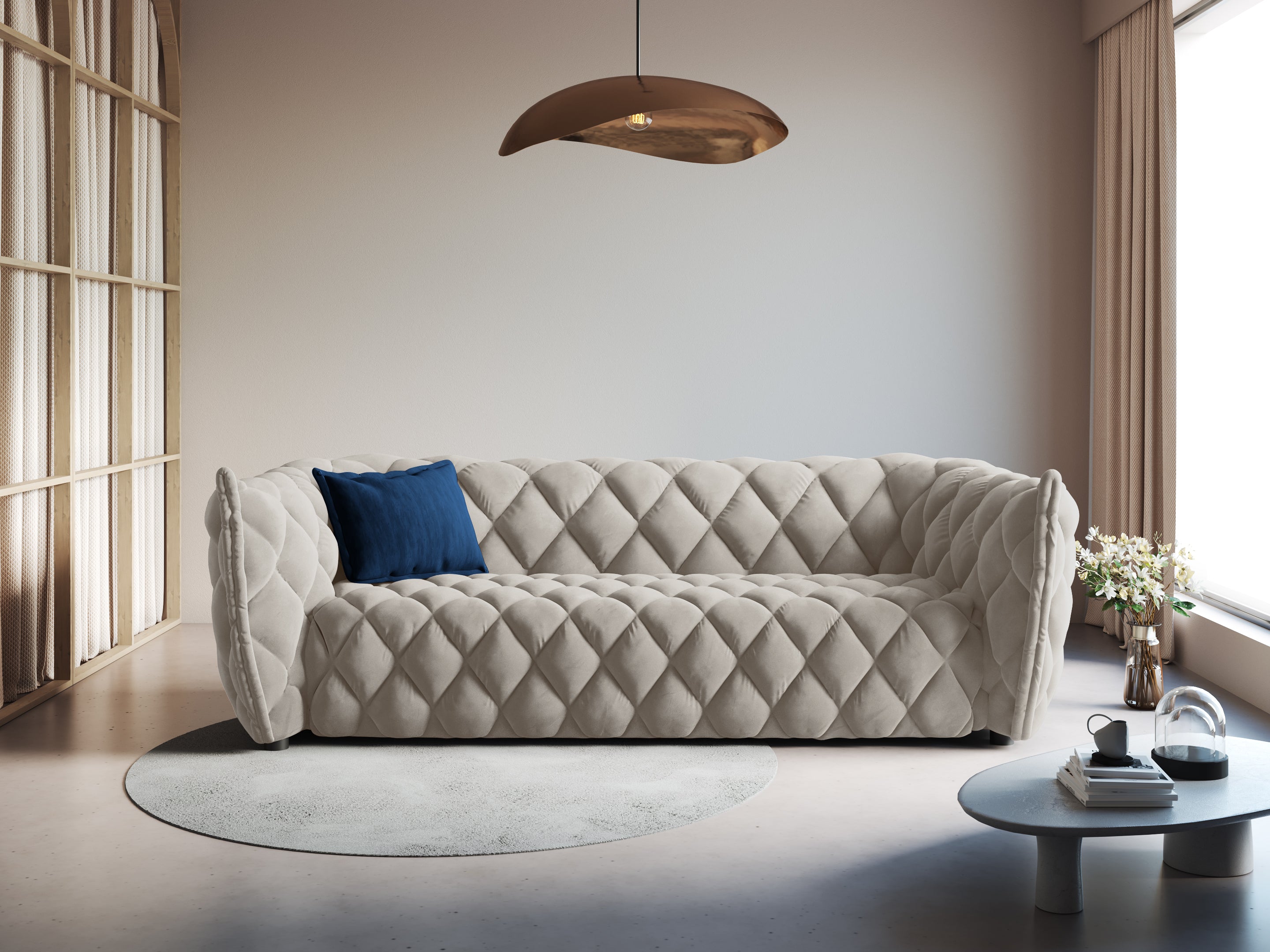 3-seater velvet sofa FLANDRIN beige