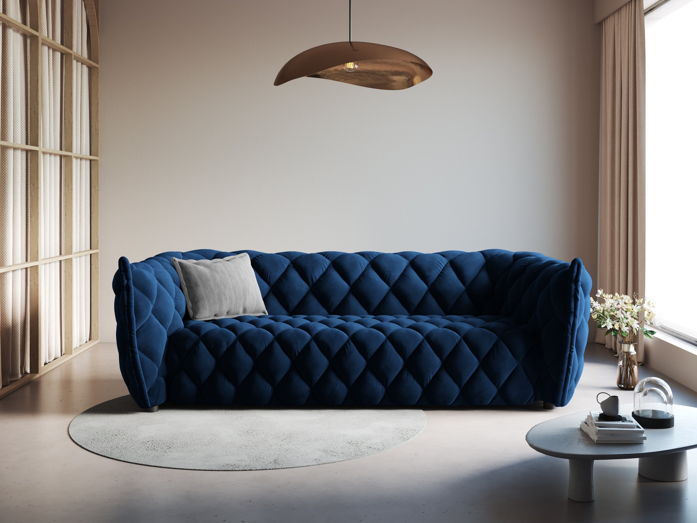 3-seater velvet sofa FLANDRIN royal blue