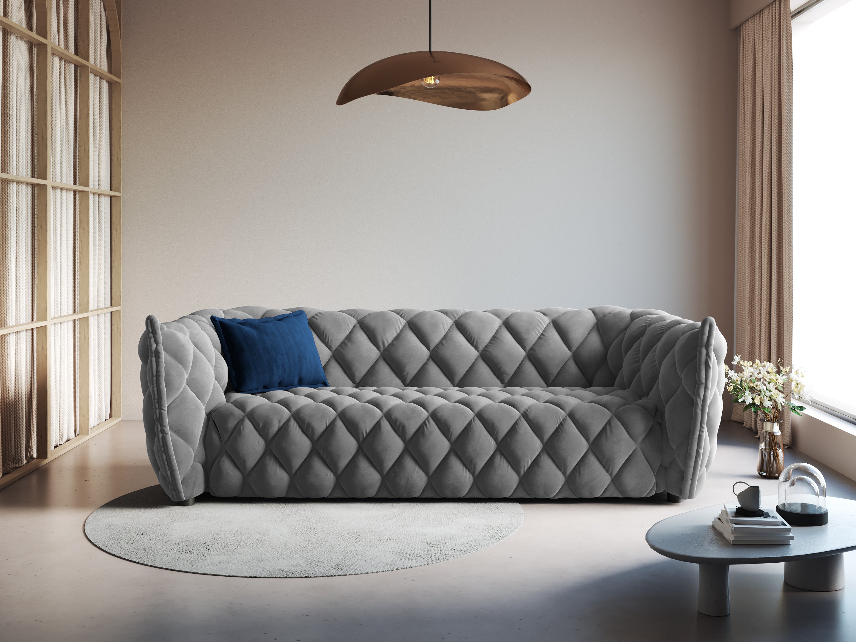 3-seater velvet sofa FLANDRIN grey