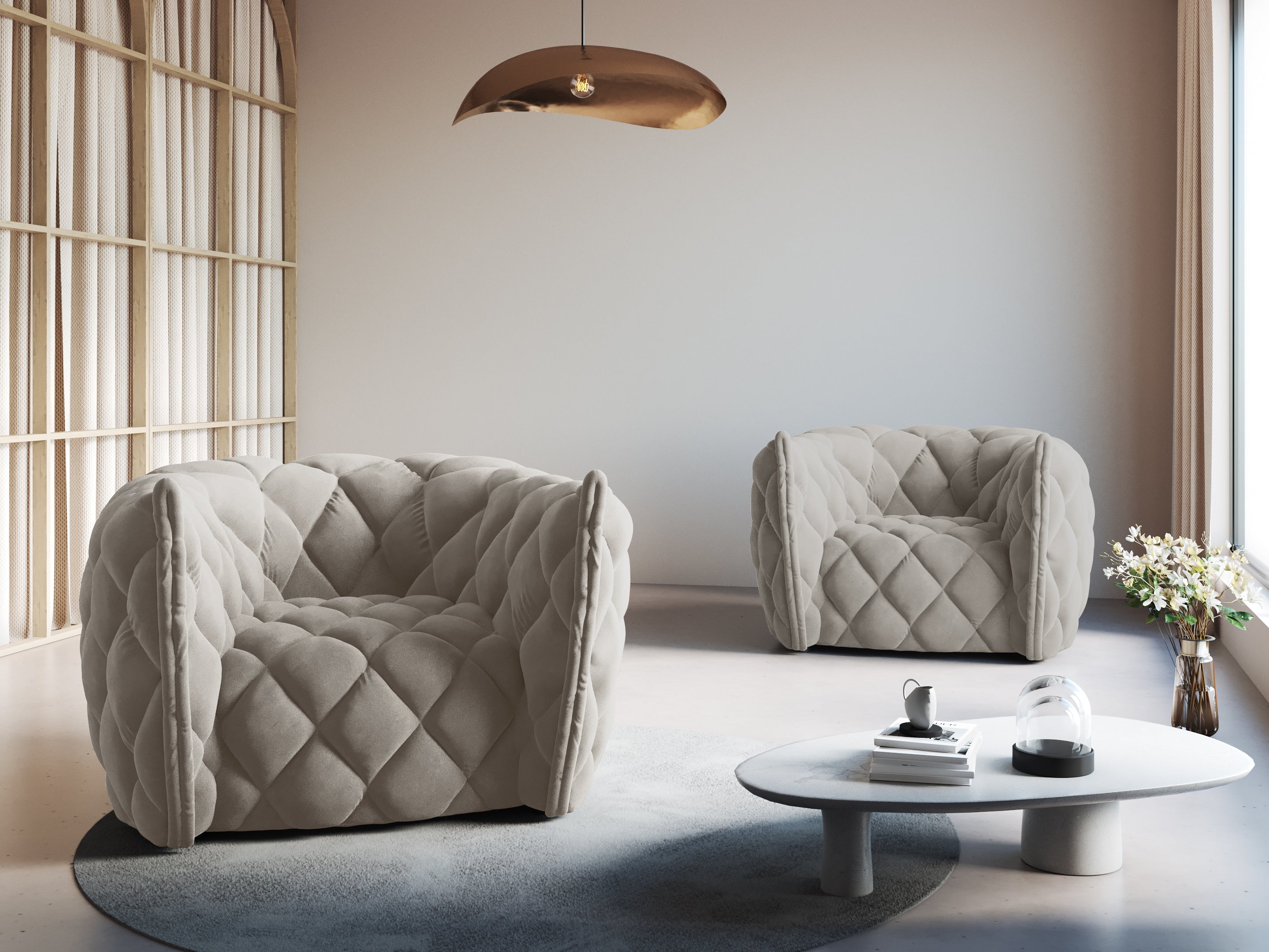 Velvet armchair FLANDRIN beige - Eye on Design
