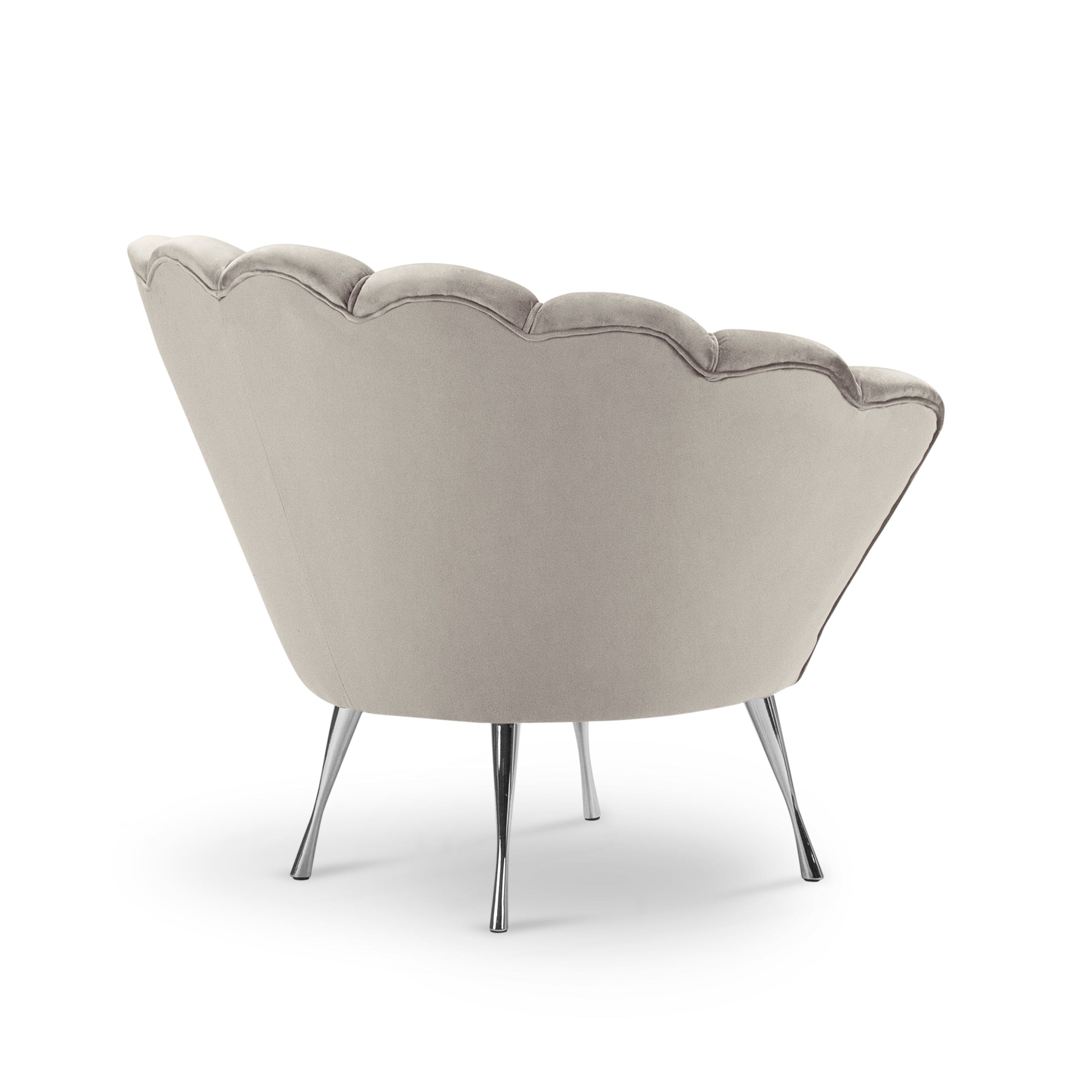 VARENNE velvet armchair in dark beige with silver base
