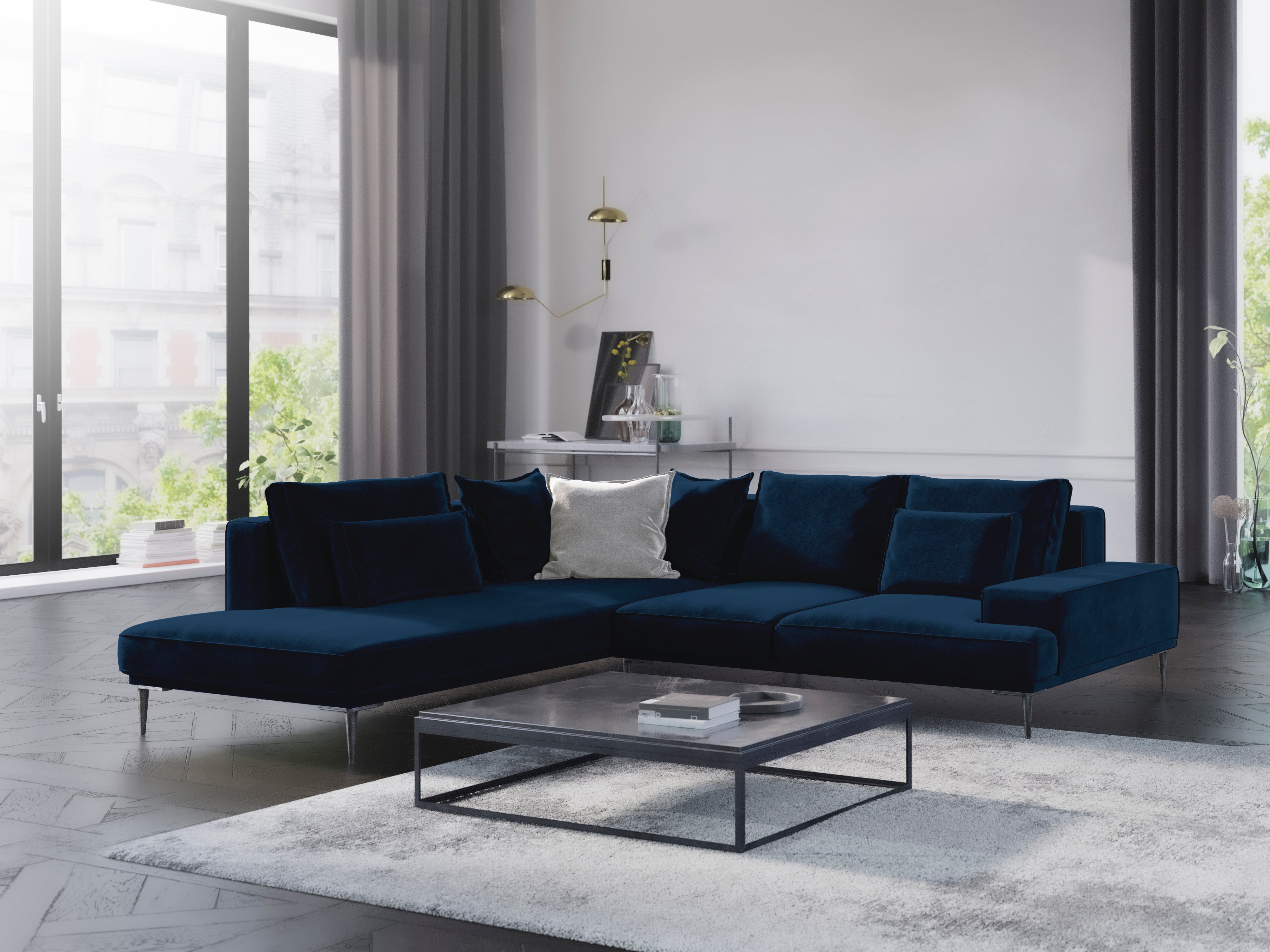 Velvet corner sofa LIEGE dark blue