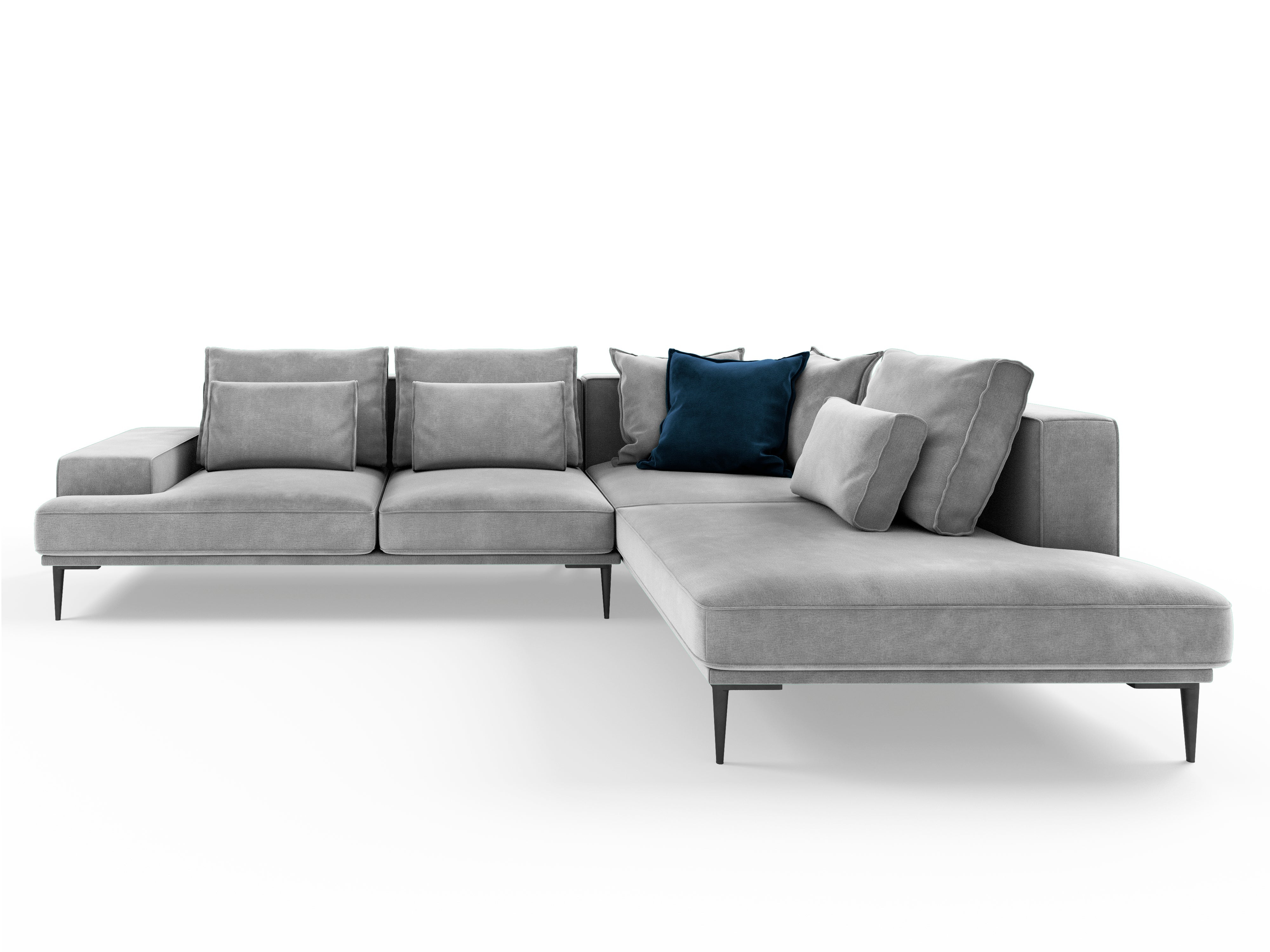 Velvet right corner sofa LIEGE light grey