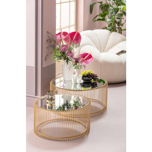 A set of WIRE gold coffee tables