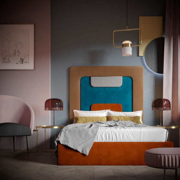 Upholstered bed PLUM beige with blue, Happy Barok, Eye on Design