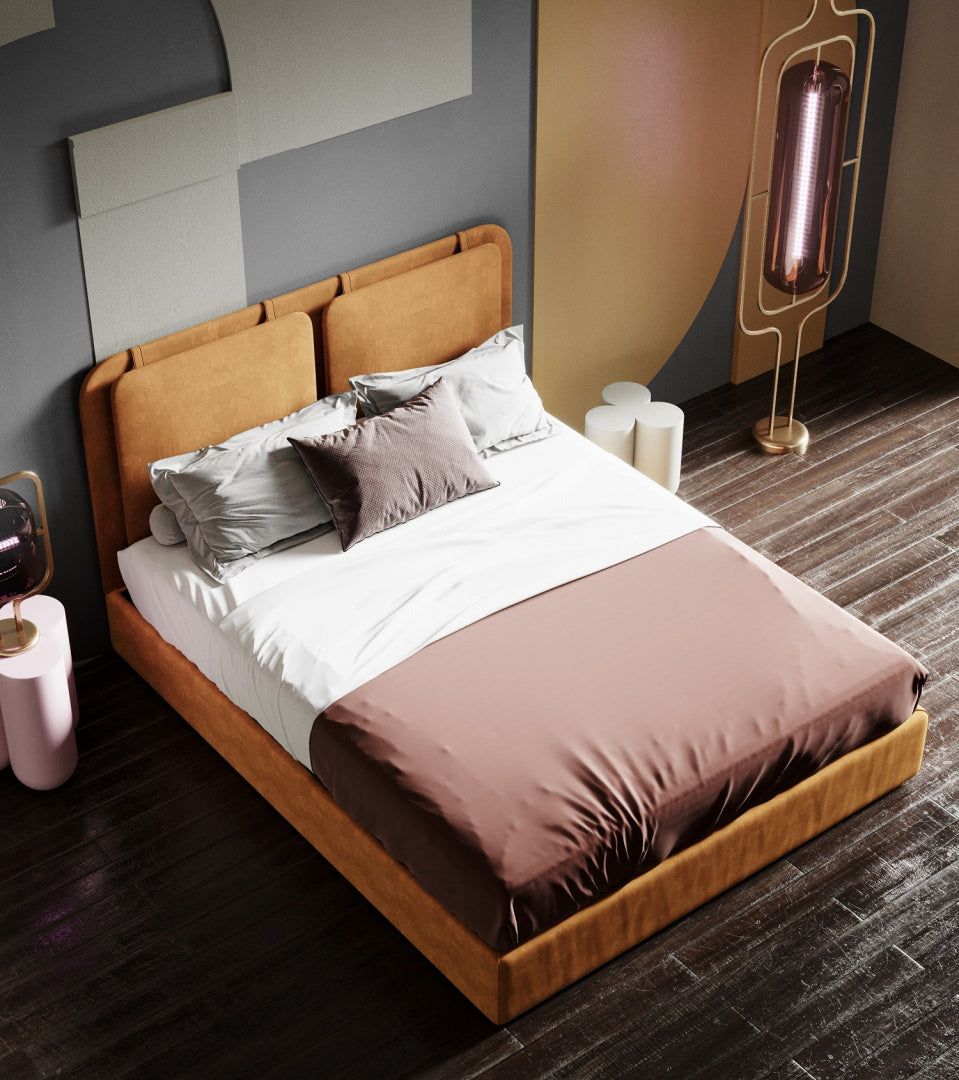 Upholstered bed SYNERGY copper beige
