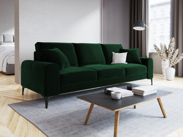Sofa aksamitna 3-osobowa LARNITE butelkowa zieleń z czarną podstawą, Micadoni, Eye on Design