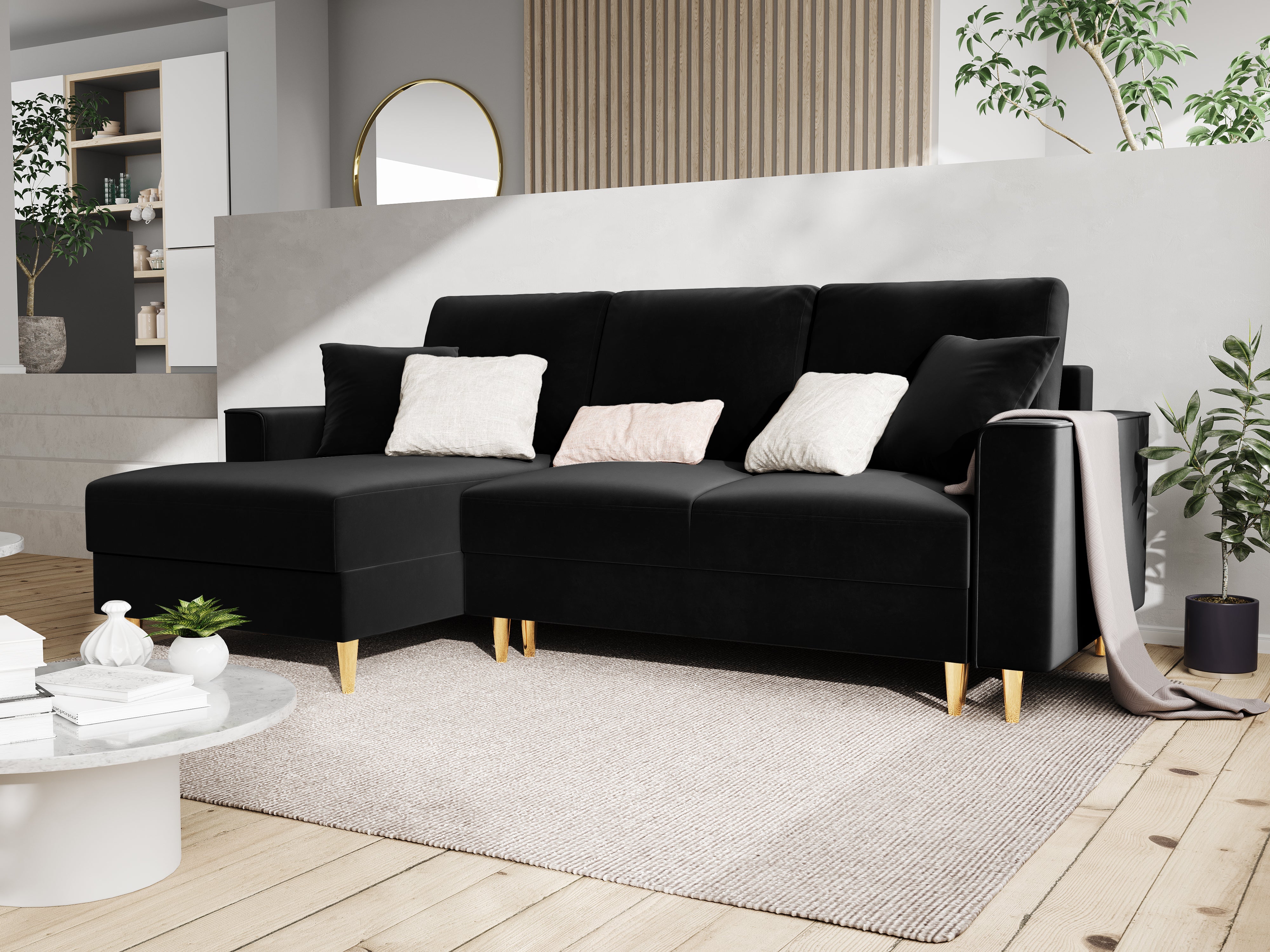 Velvet Left Corner Sofa With Bed Function And Box, "Cartadera", 4 Seats, 225x147x90
Made in Europe, Mazzini Sofas, Eye on Design