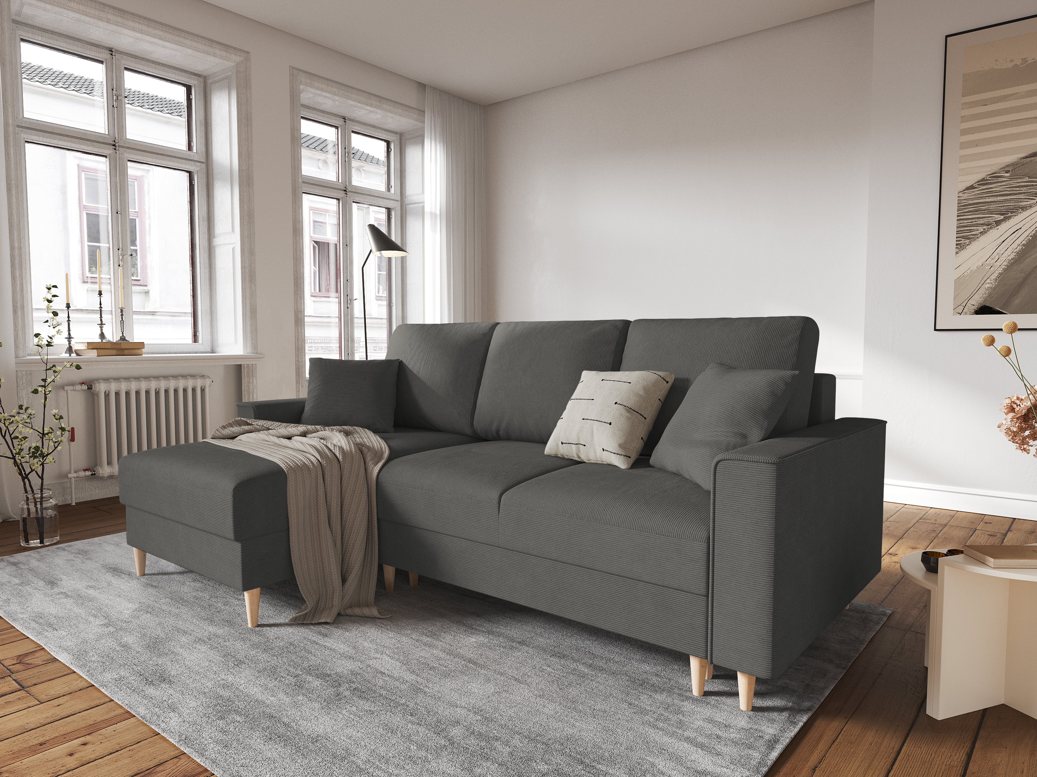 Left Corner Sofa With Bed Function And Box, "Cartadera", 4 Seats, 225x147x90
Made in Europe, Mazzini Sofas, Eye on Design