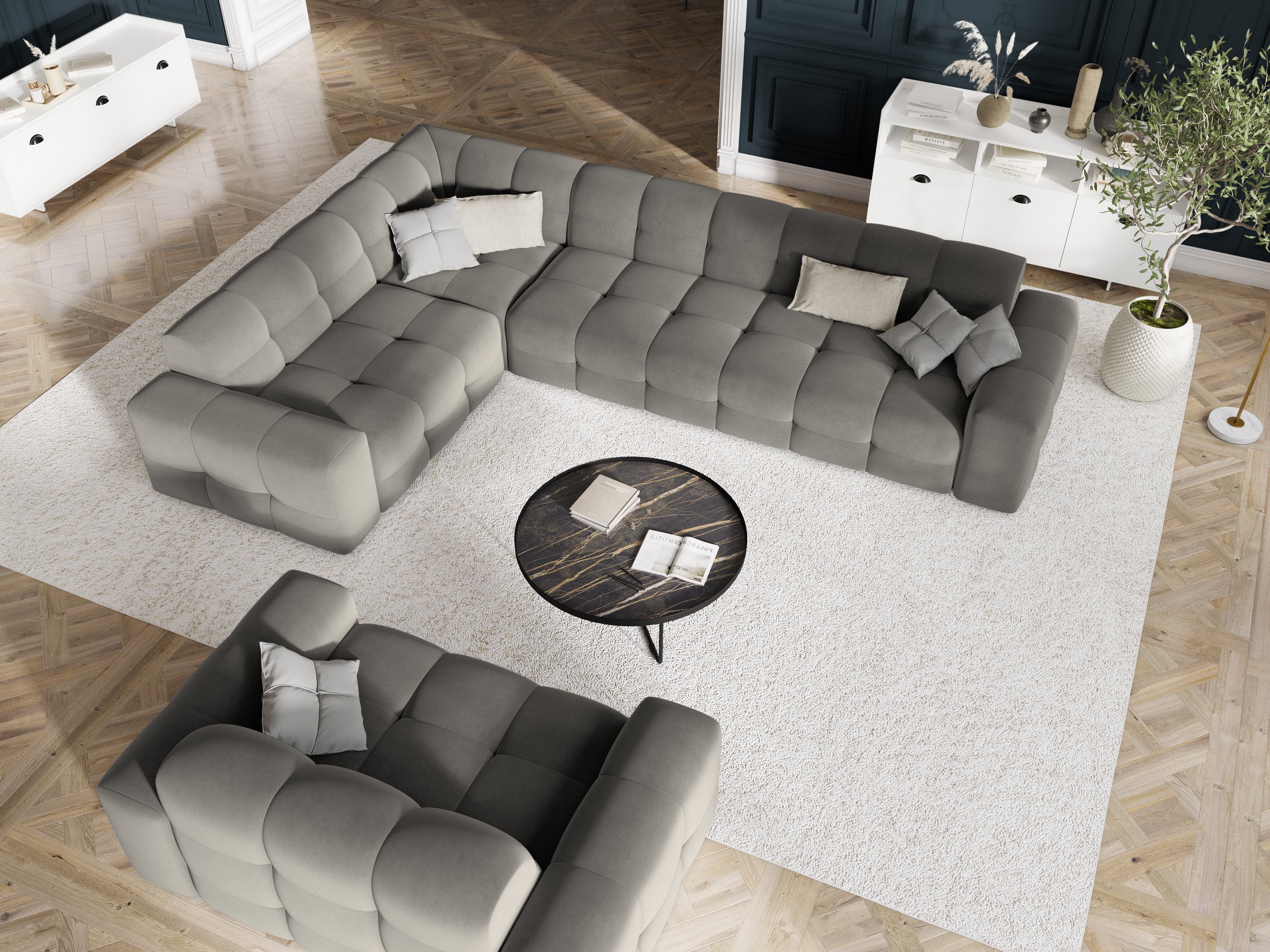 Sofa aksamitna 2-osobowa KENDAL szary, Micadoni, Eye on Design