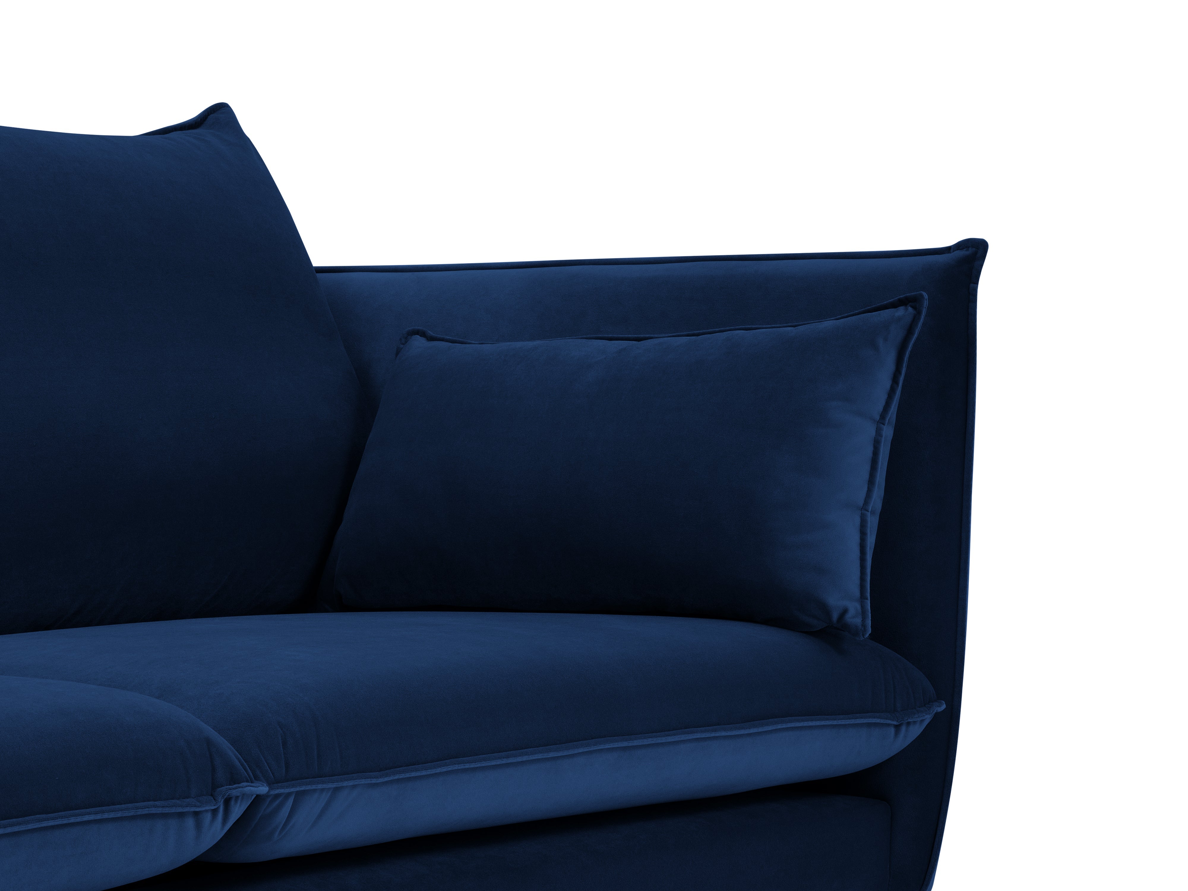 blue 2-person velvet sofa