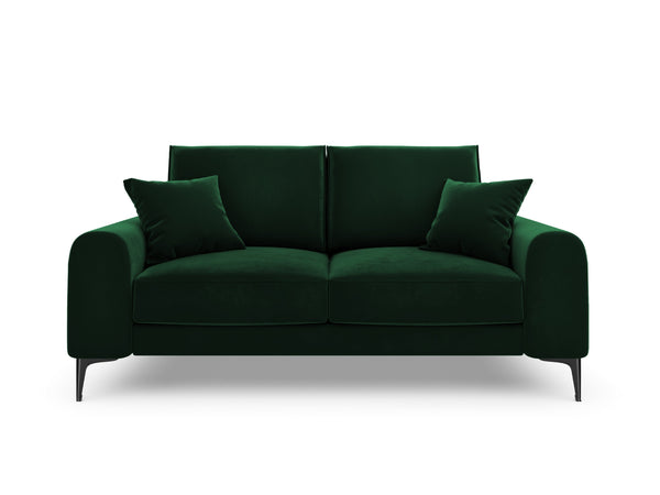 Sofa aksamitna 2-osobowa LARNITE butelkowa zieleń z czarną podstawą, Micadoni, Eye on Design