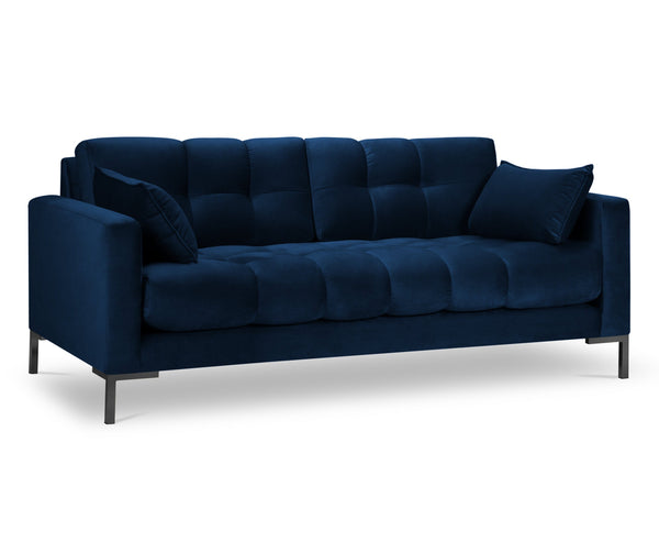 blue 2-person velvet sofa