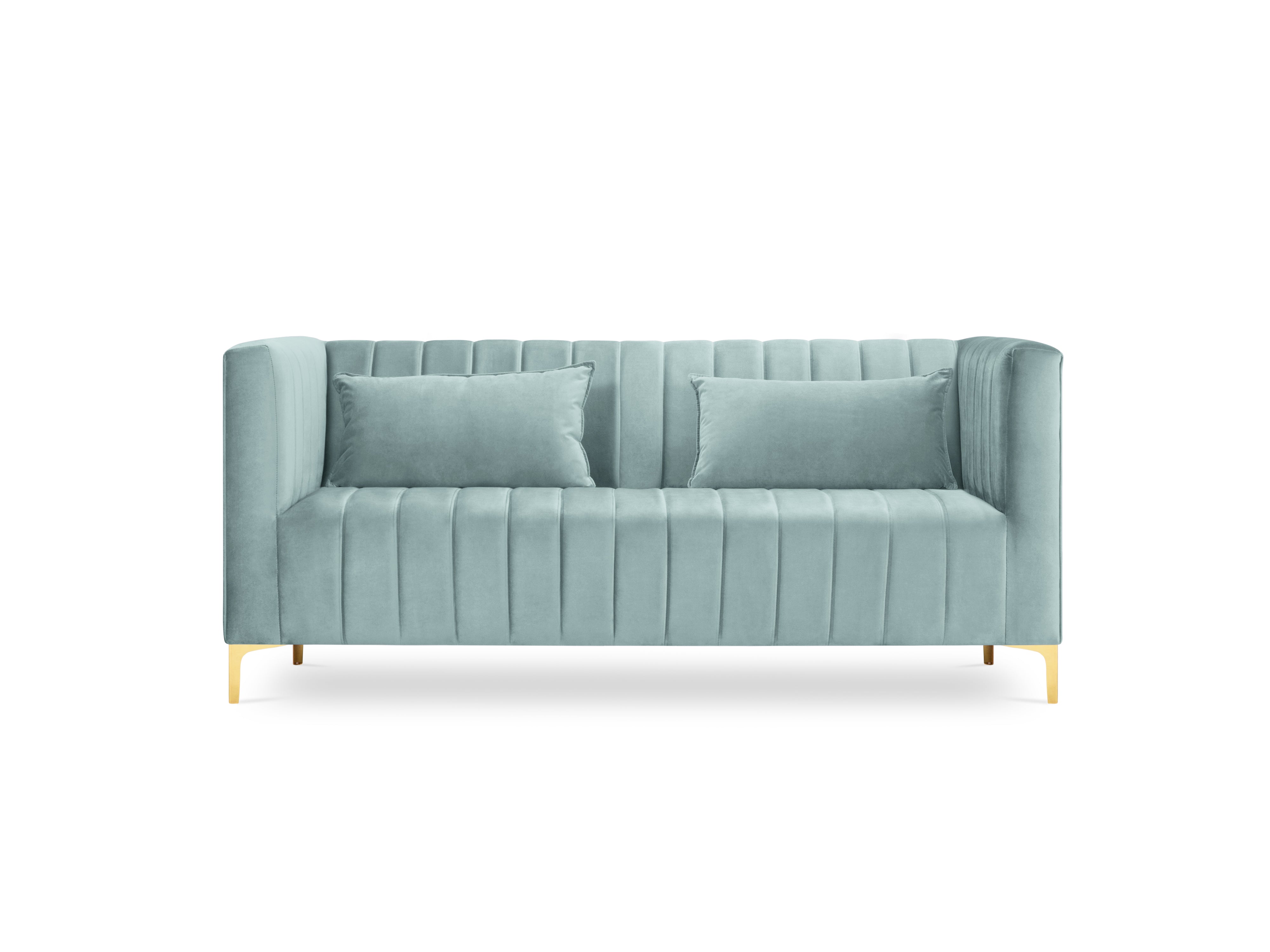 velvet mint sofa with pillows