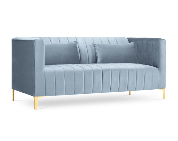 light blue sofa with a golden base