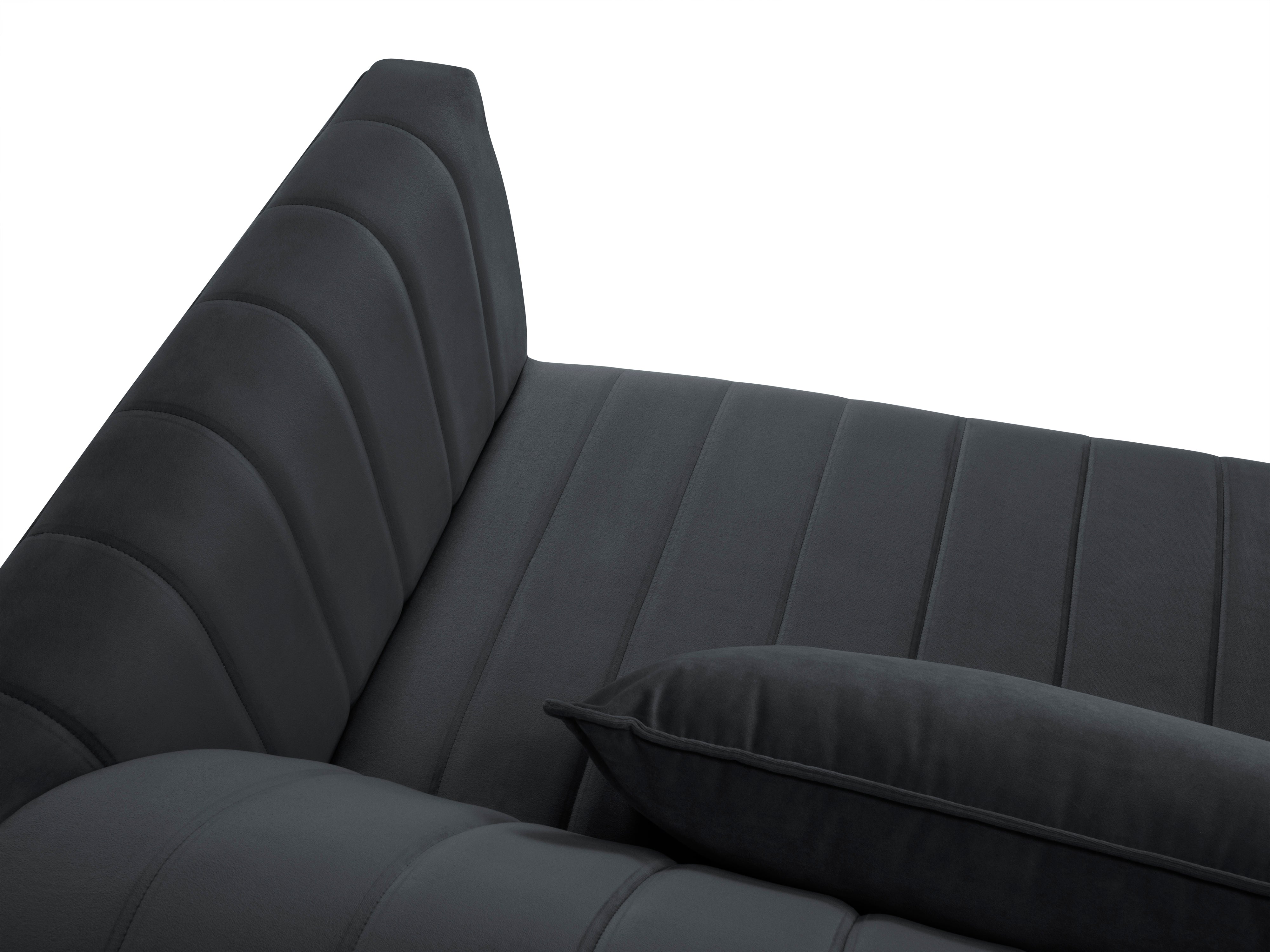 velvet dark gray sofa with stitching