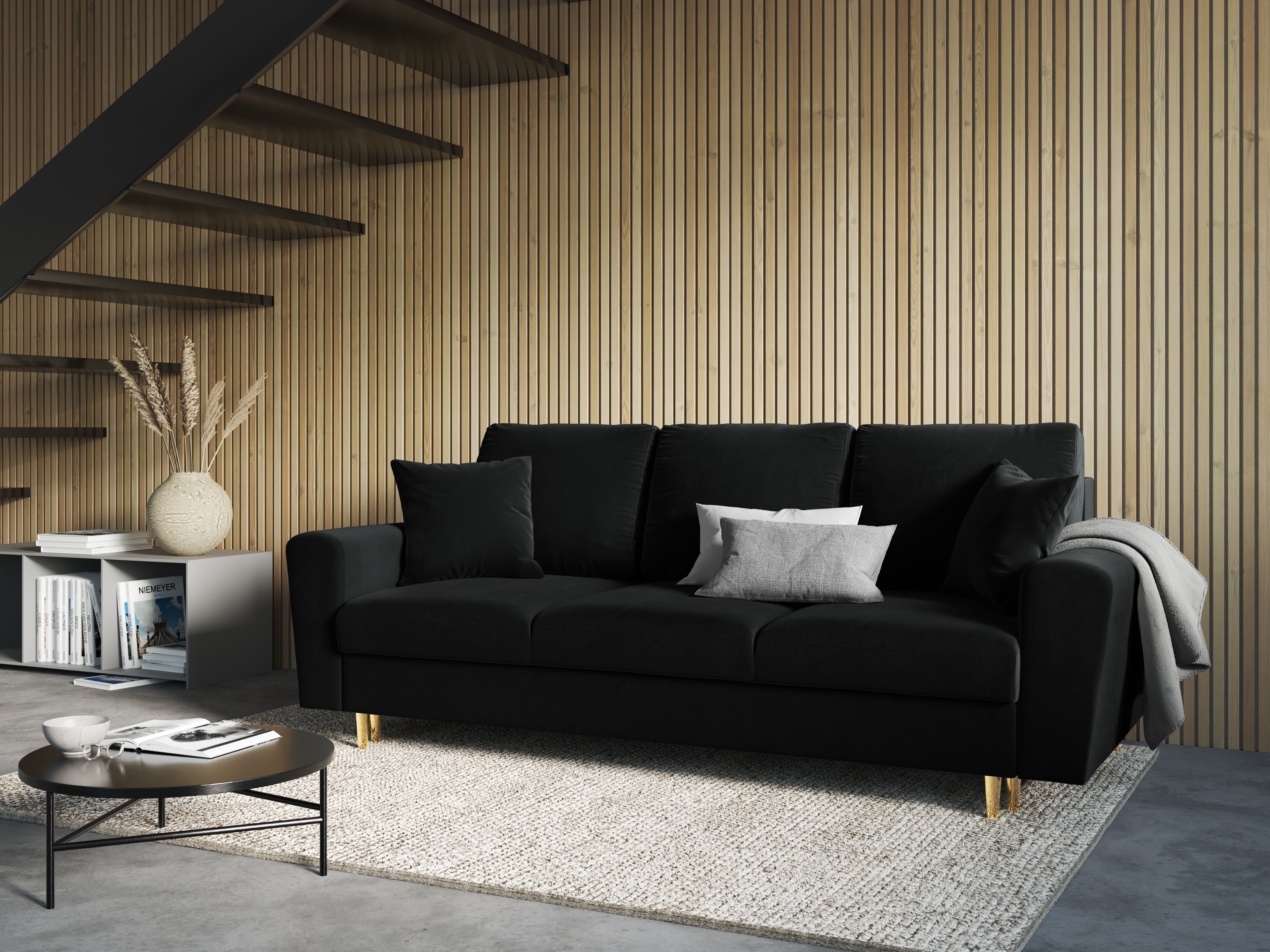 black sofa with a golden finish