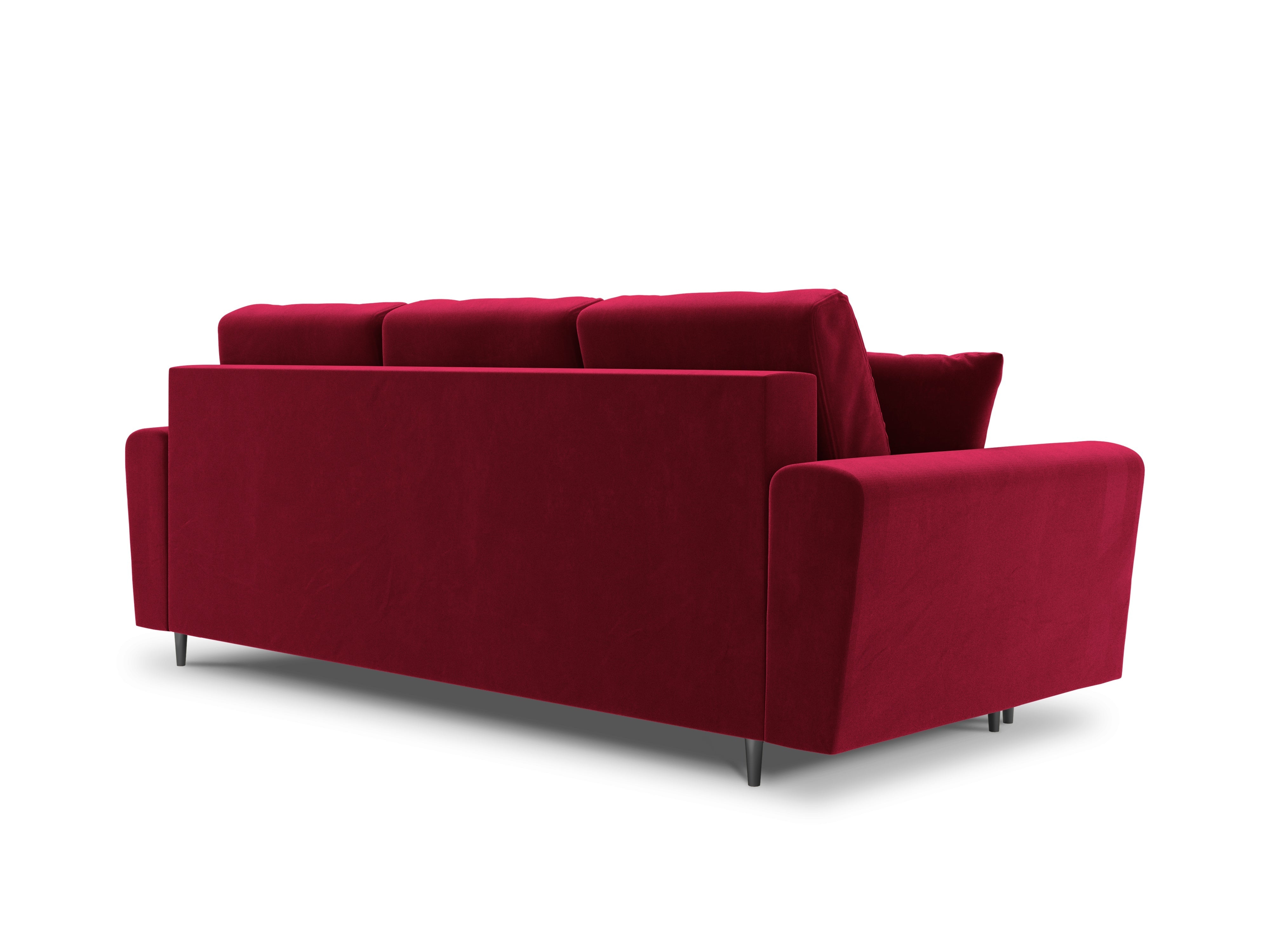 red sofa with a black base