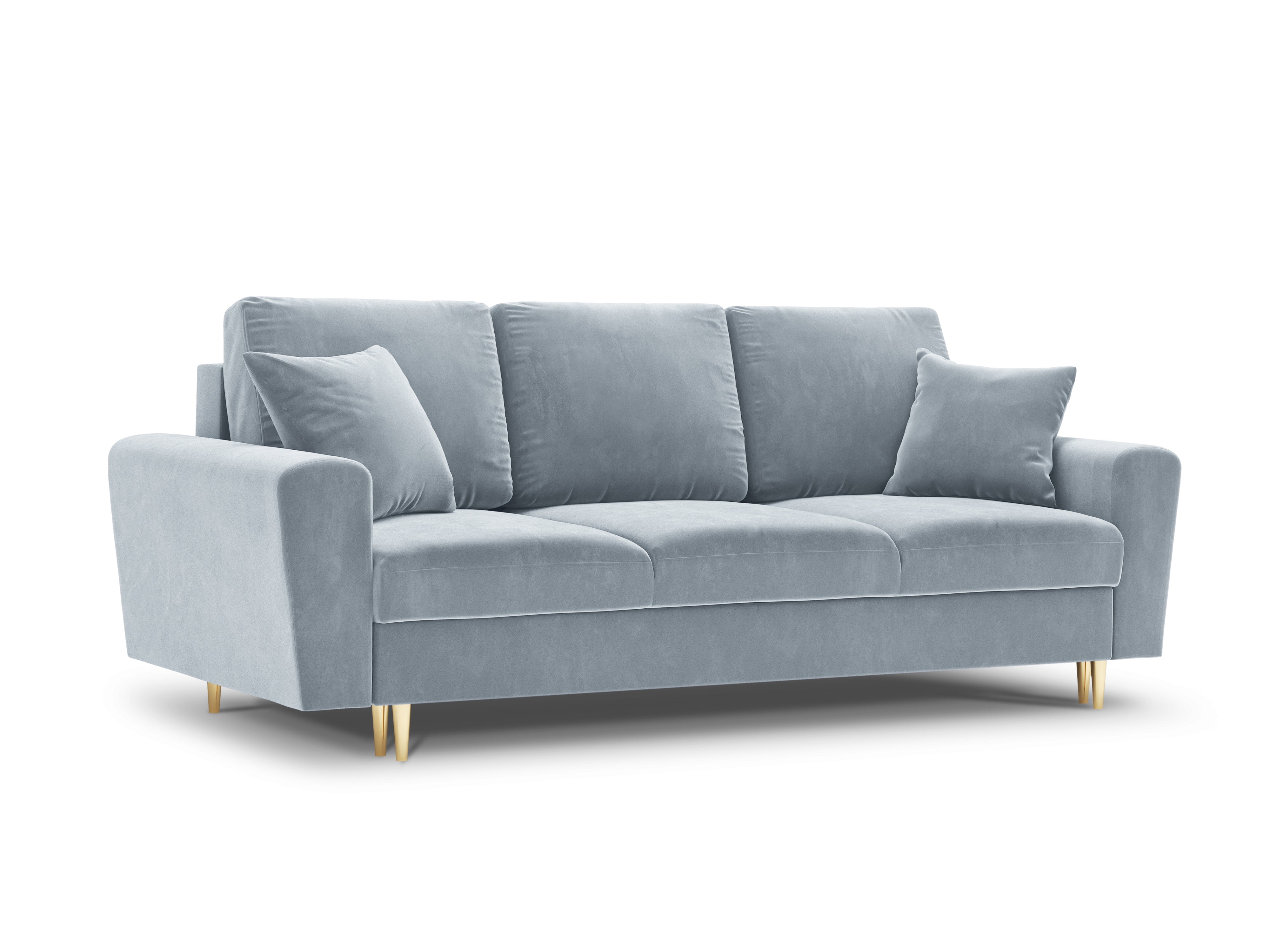 light blue sofa with a golden finish