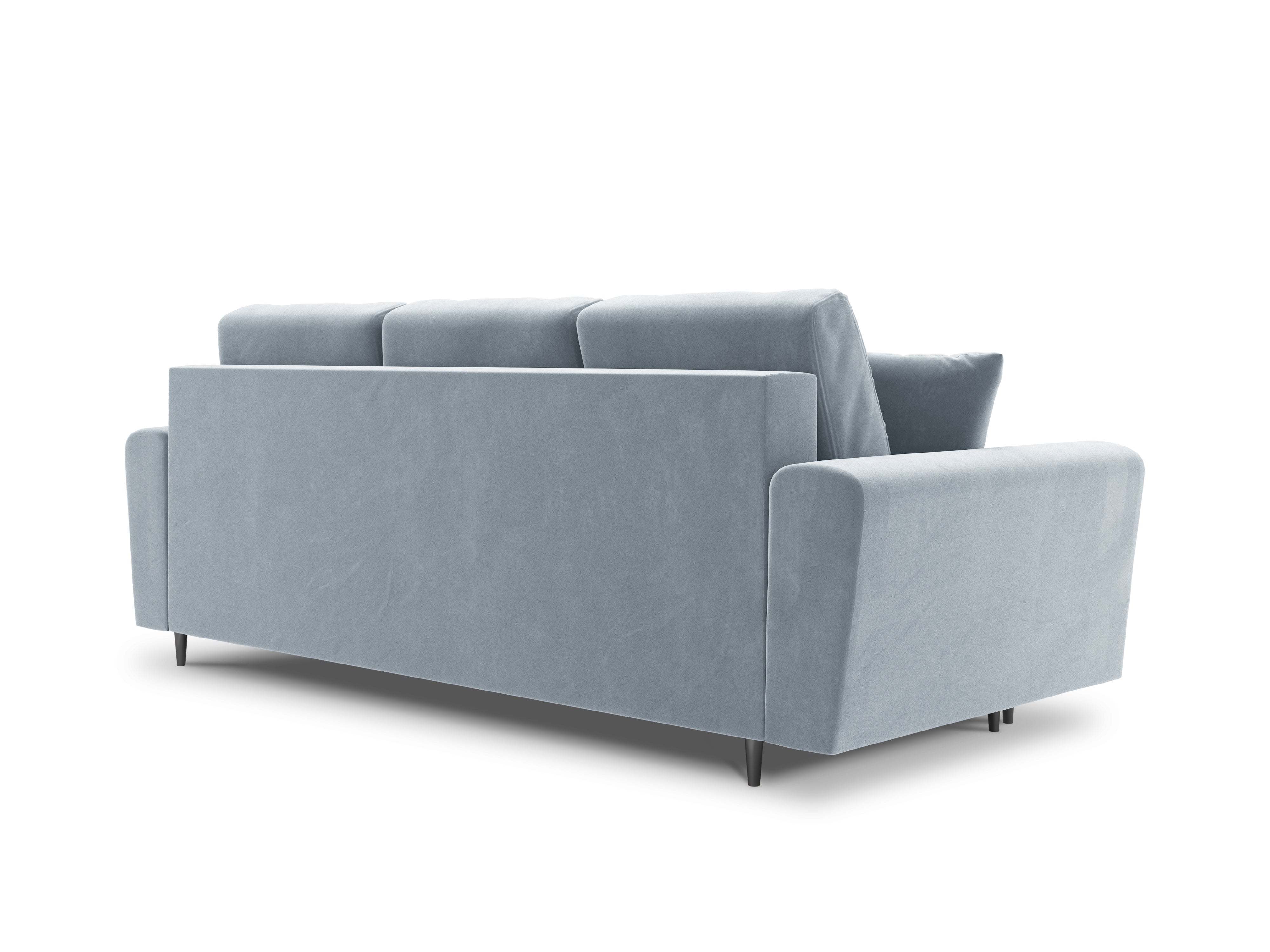 Velvet light blue sofa with armrests