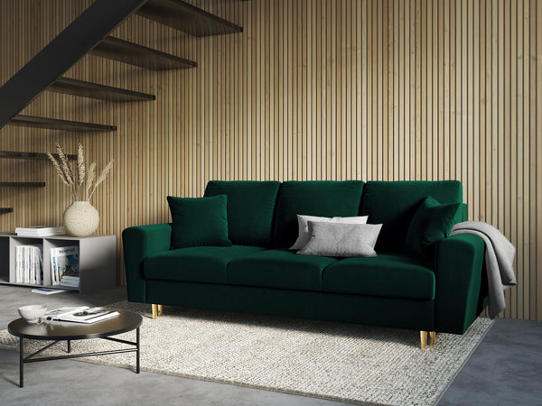 green sofa with a golden finish