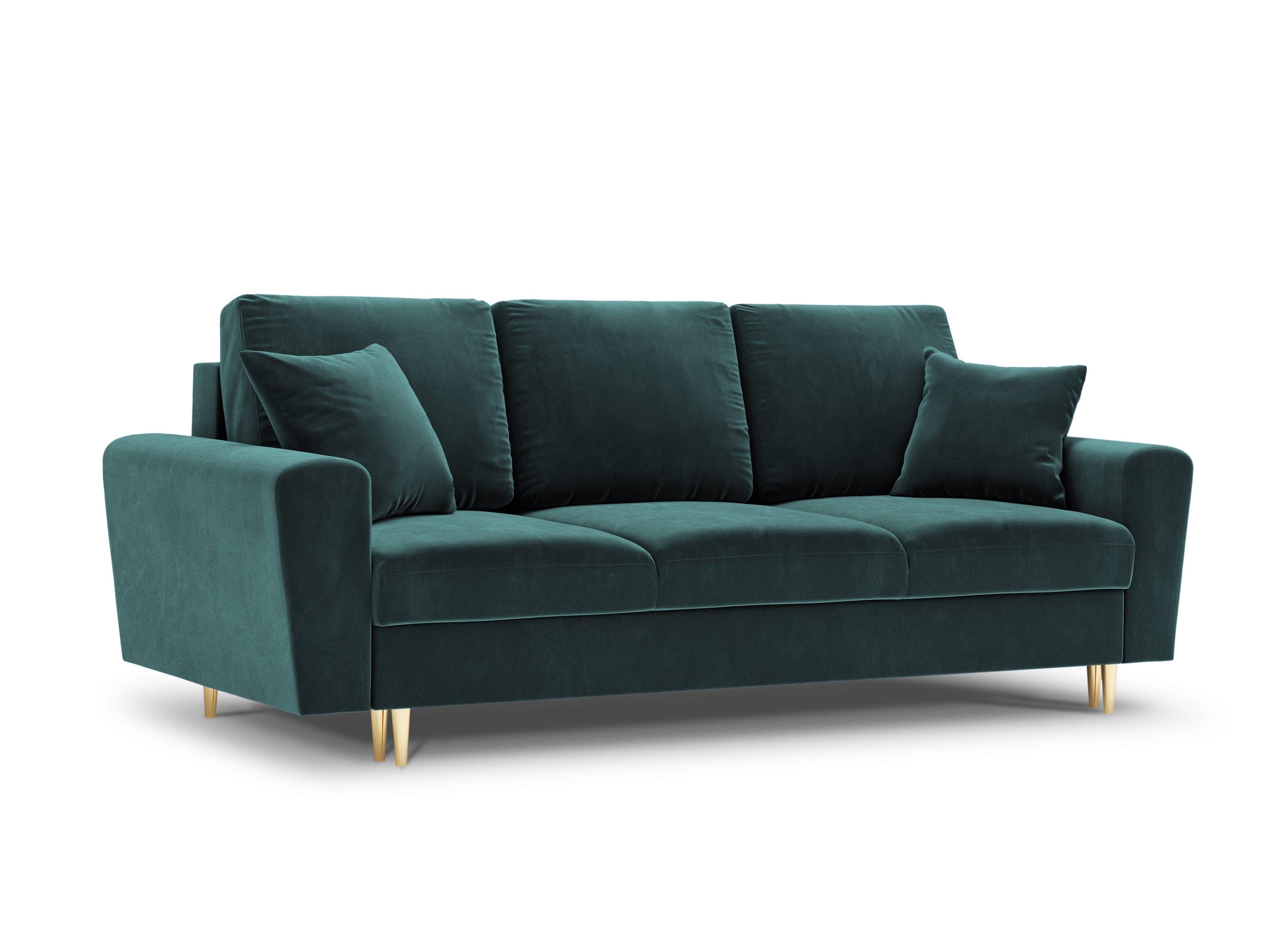 Sofa with sleeping function KYOTO petrol with golden base