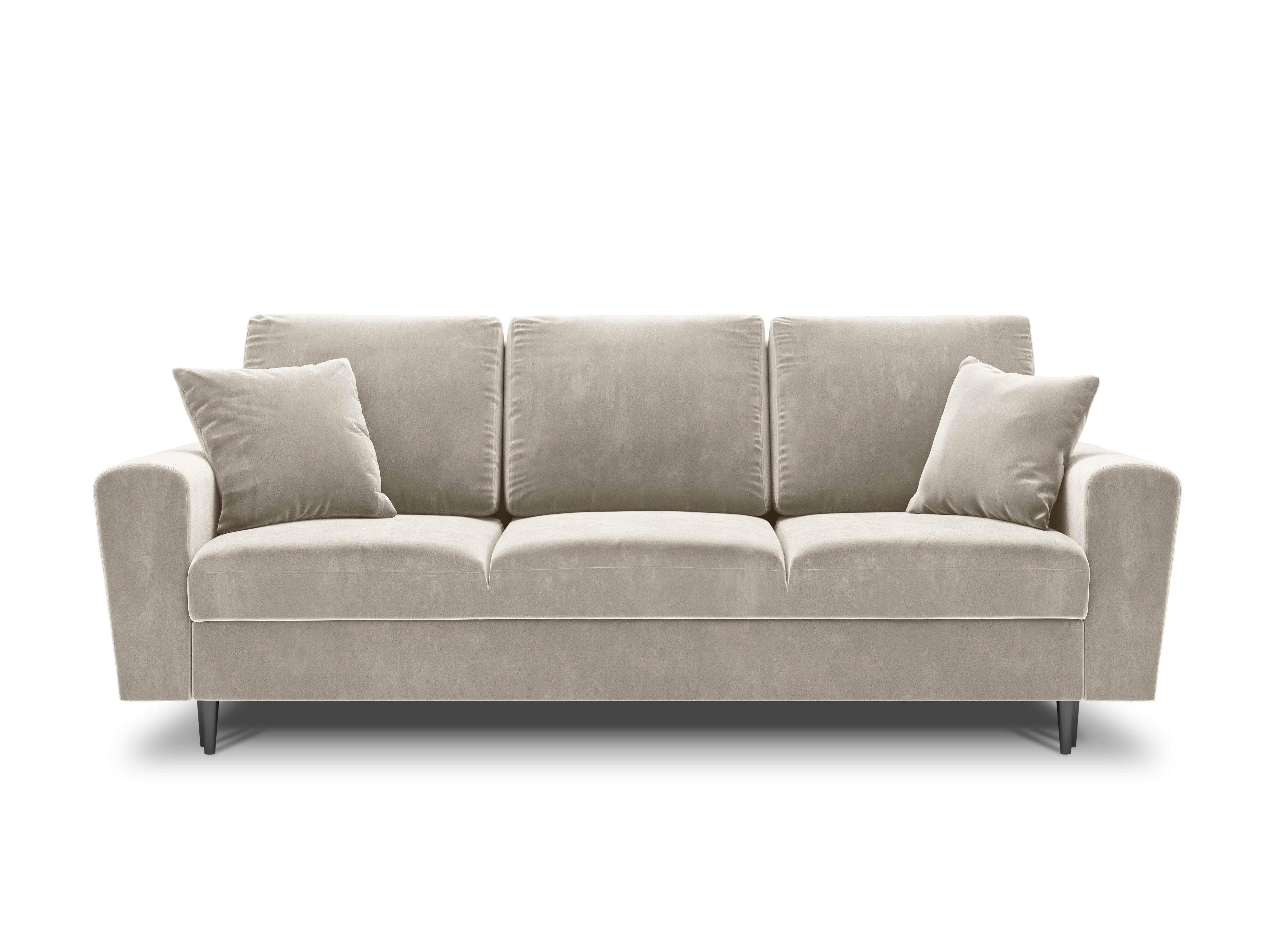 Velvet beige sofa with pillows