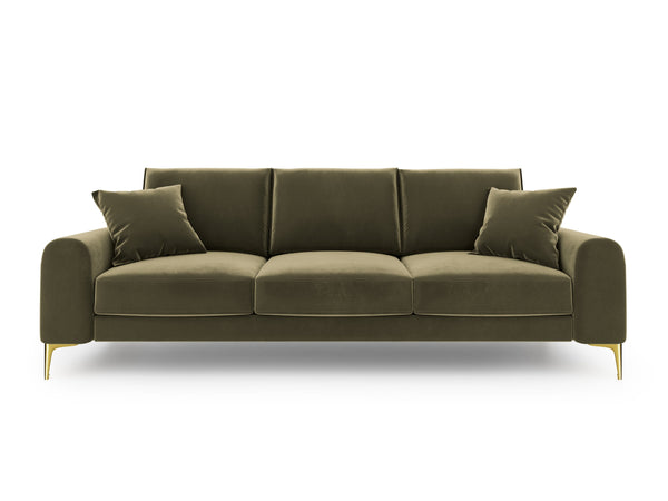 Sofa aksamitna 3-osobowa LARNITE zielony ze złotą podstawą, Micadoni, Eye on Design