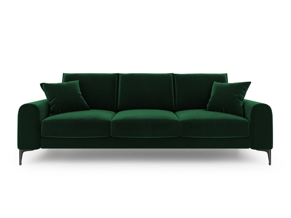 Sofa aksamitna 3-osobowa LARNITE butelkowa zieleń z czarną podstawą, Micadoni, Eye on Design