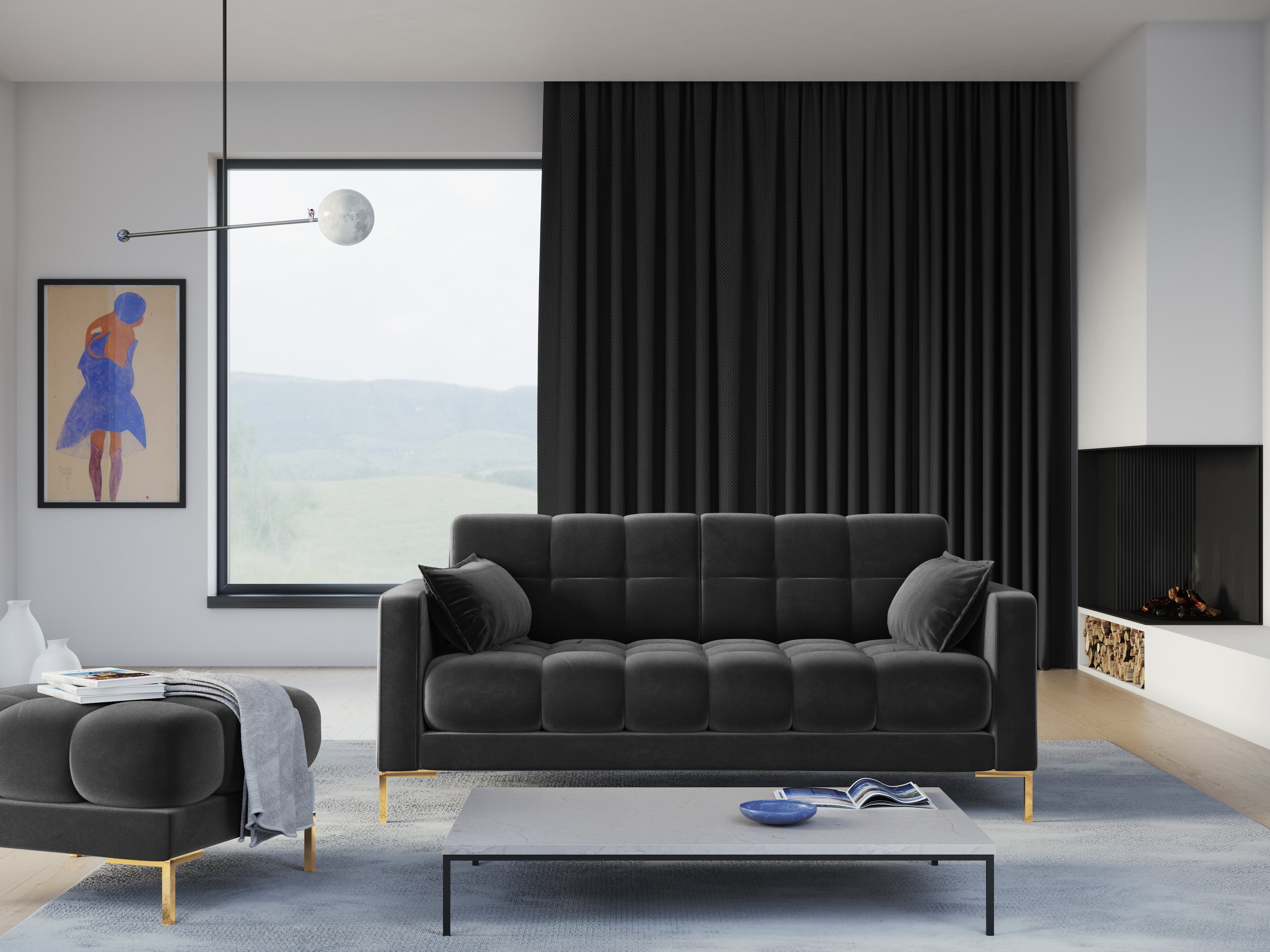 Modern dark gray sofa