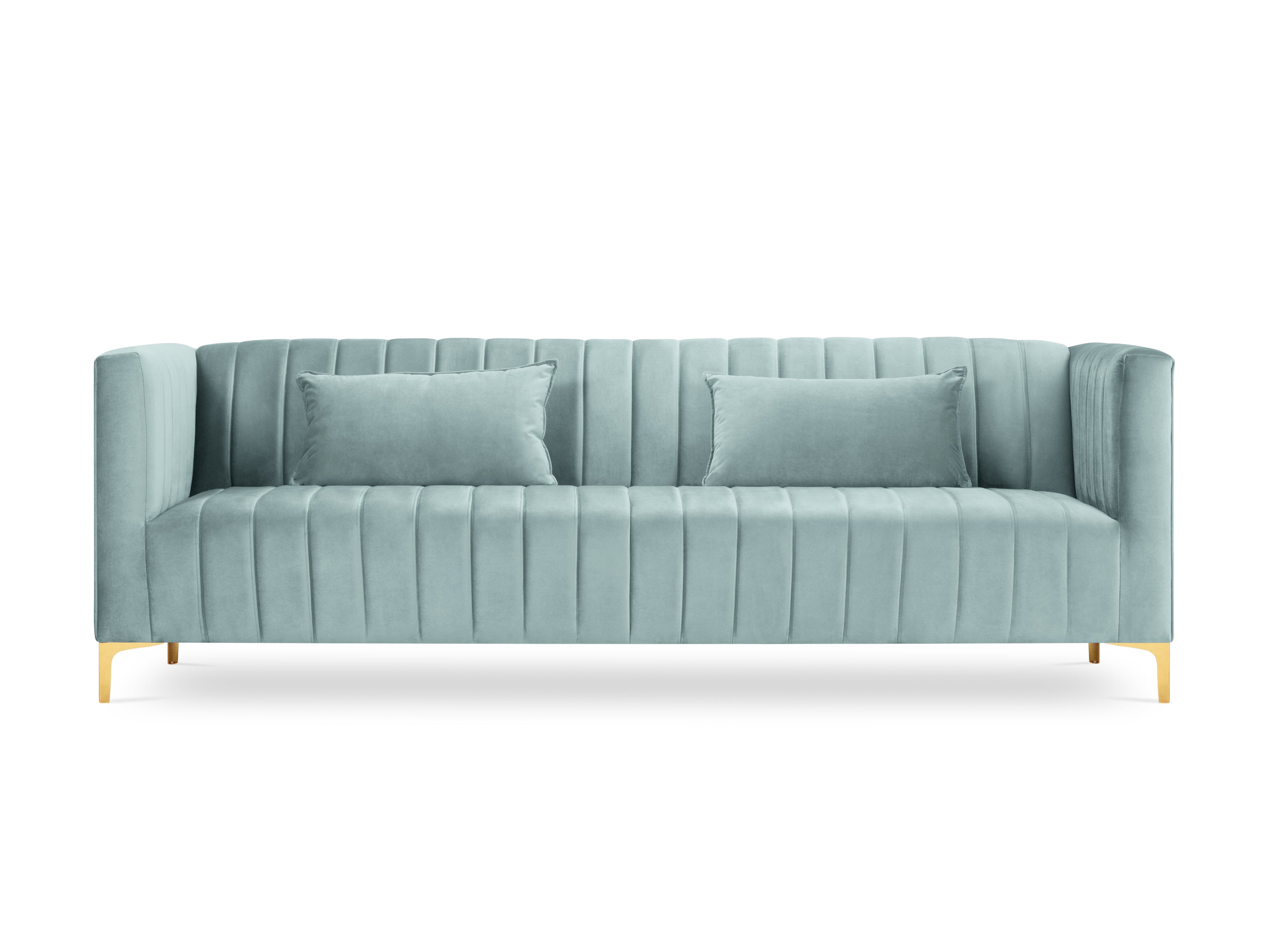 mint sofa with vertical stitching