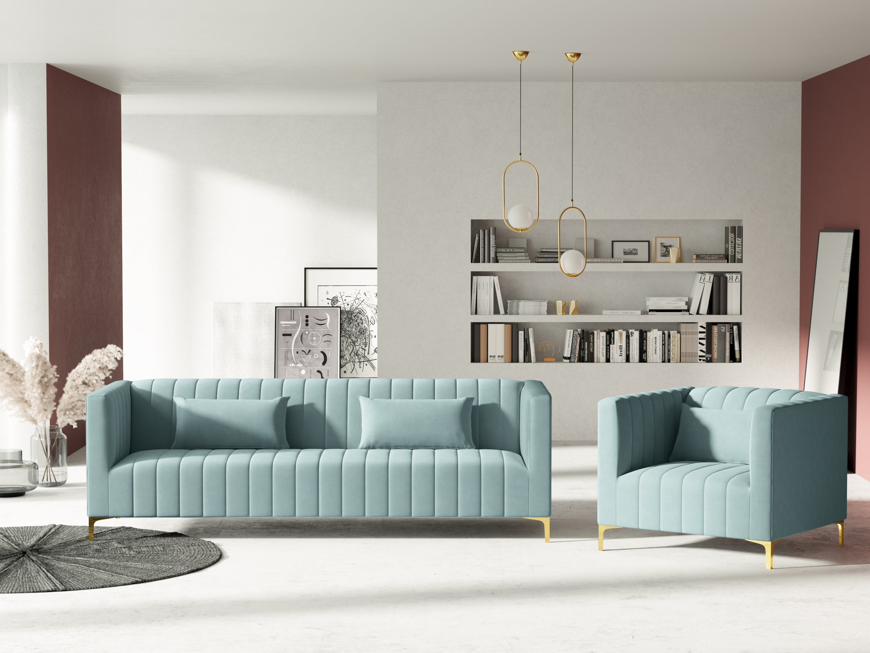 Velvet sofa of 3-person mint glamor
