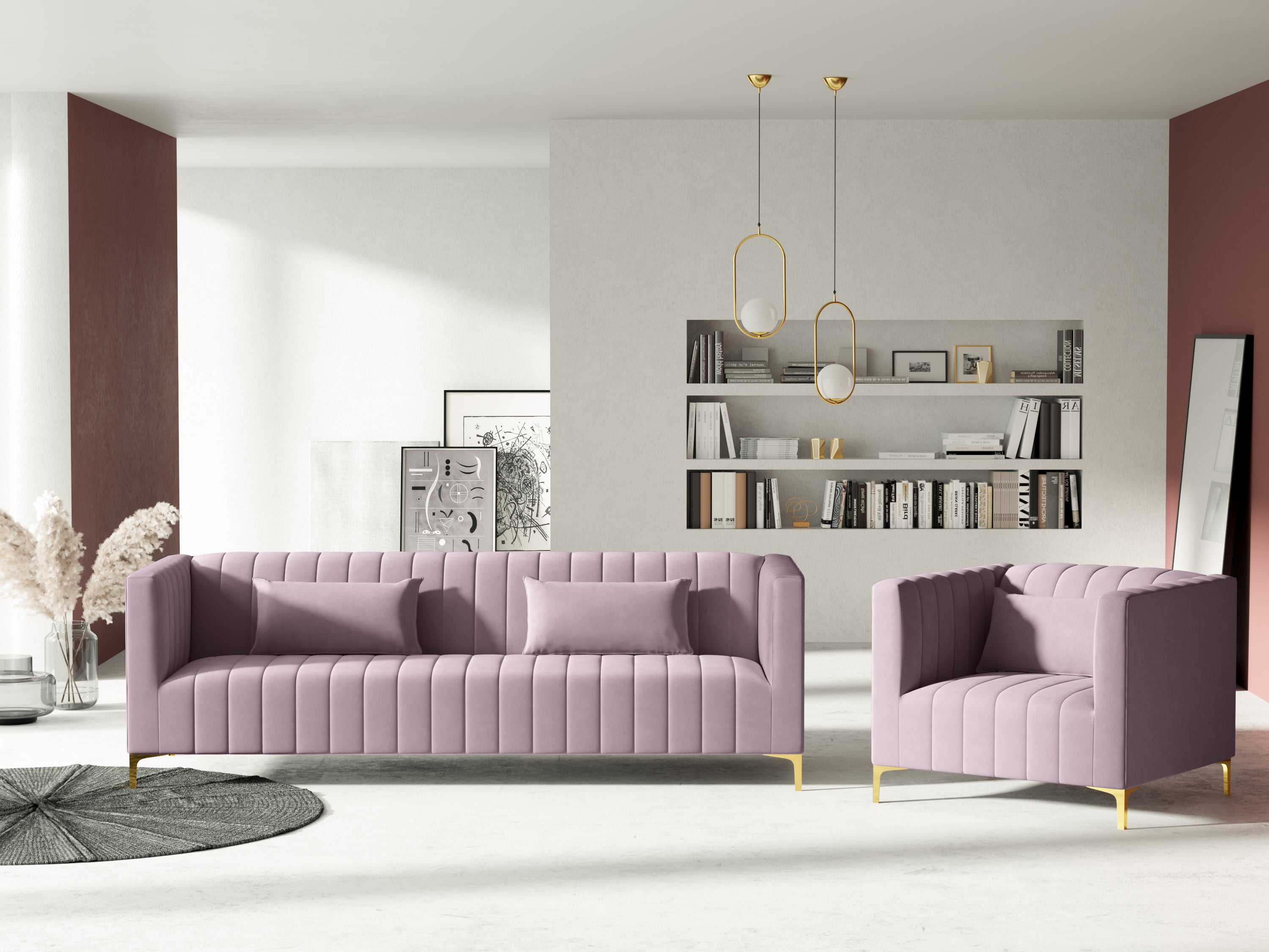 three -person velvet glamor lavender sofa