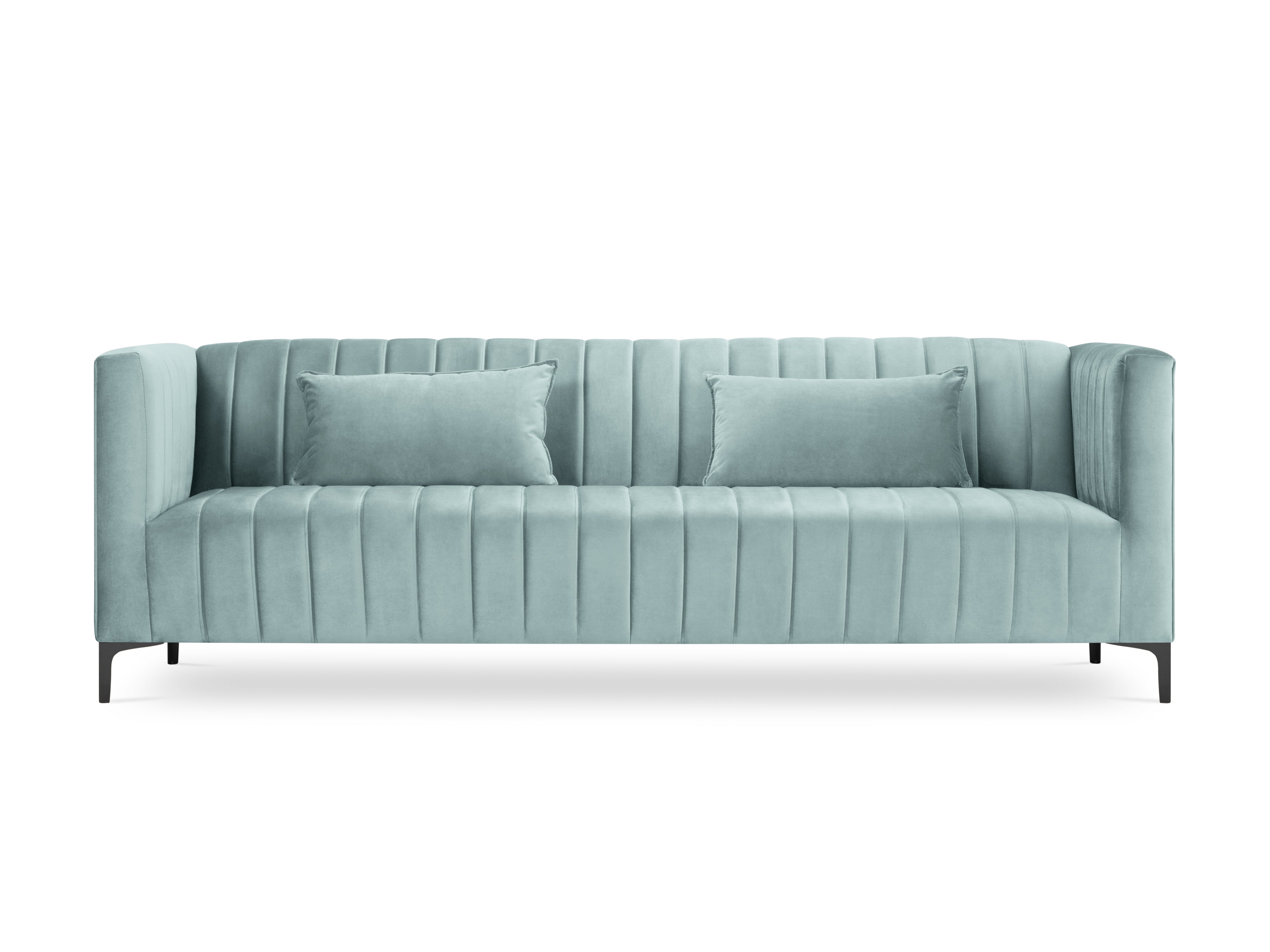 three -person sofa with mint stitching