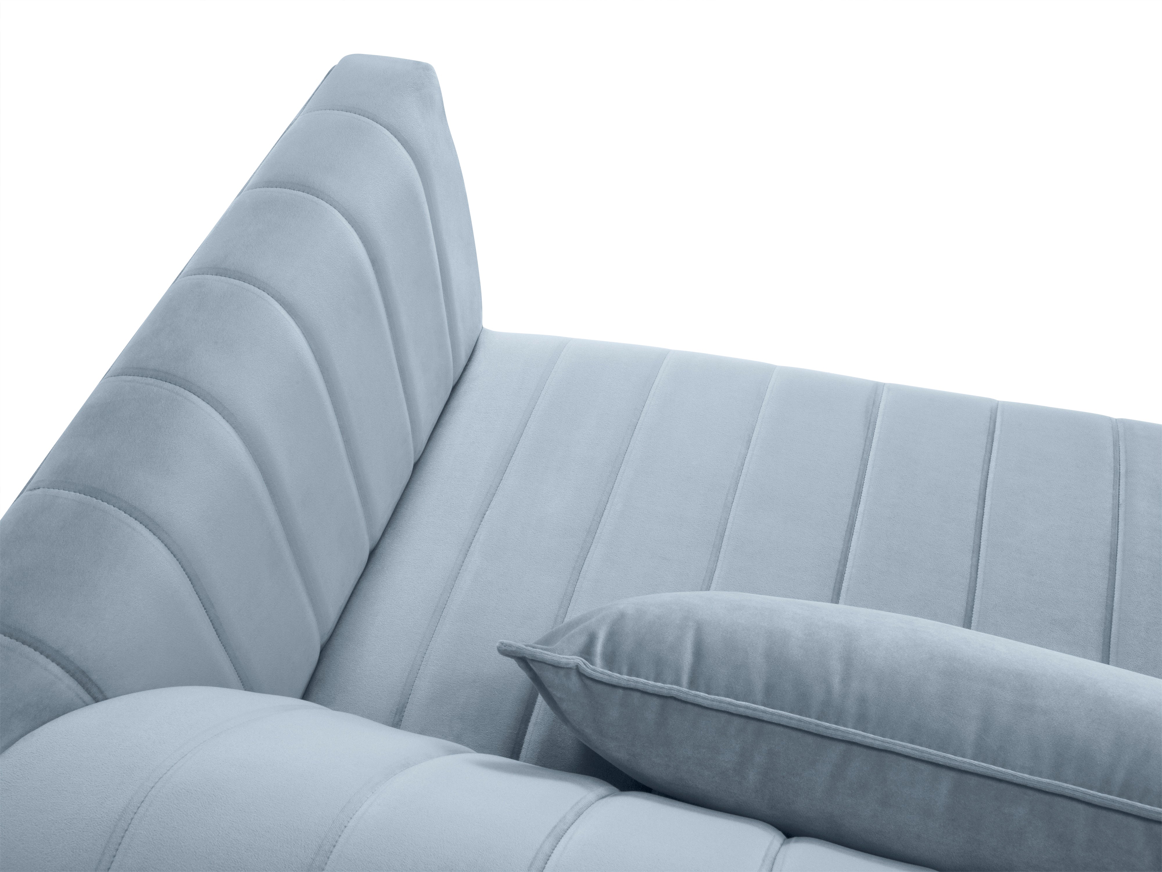 Velvet light blue sofa with stitching