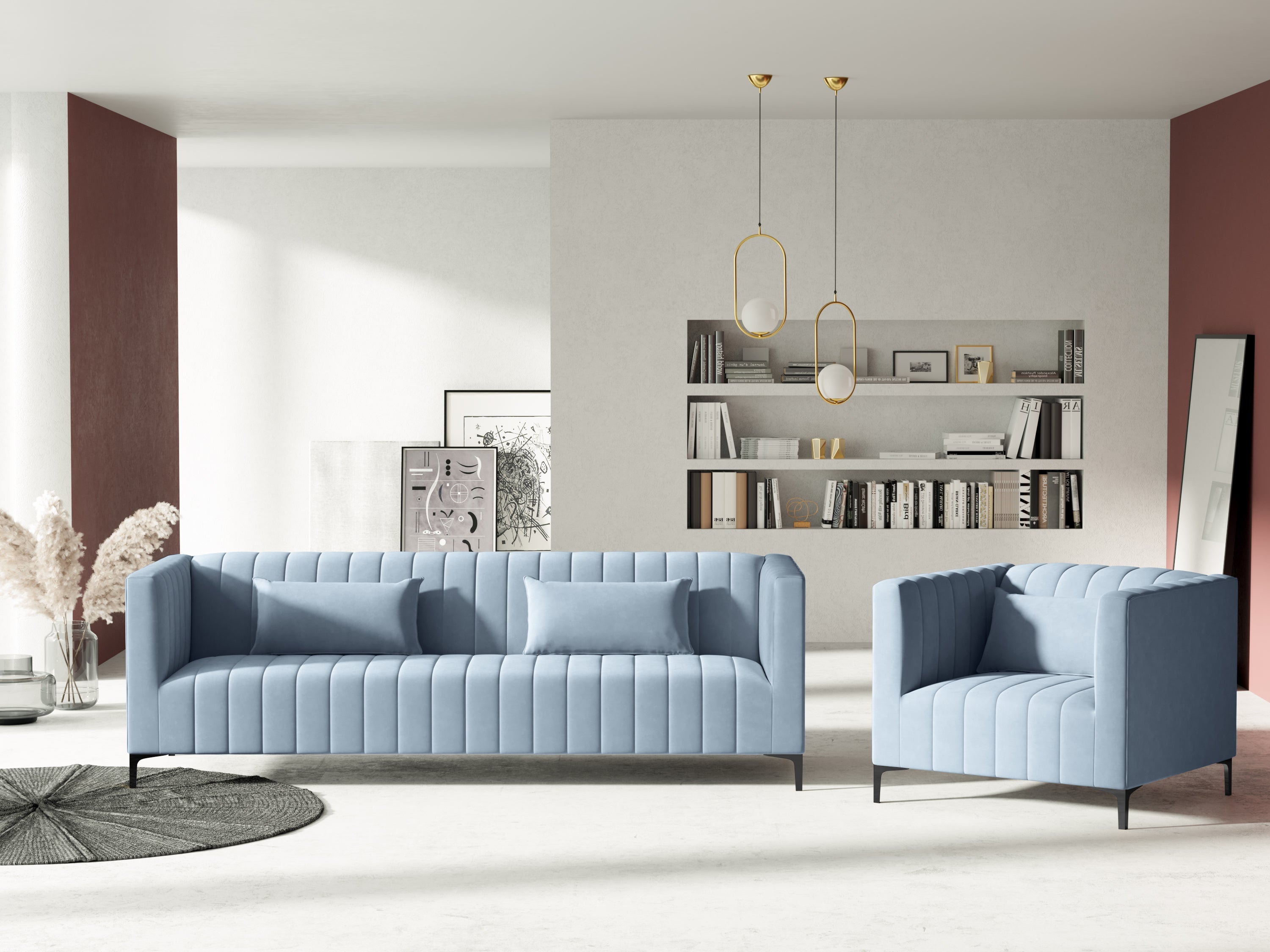 light blue velvet art deco sofa
