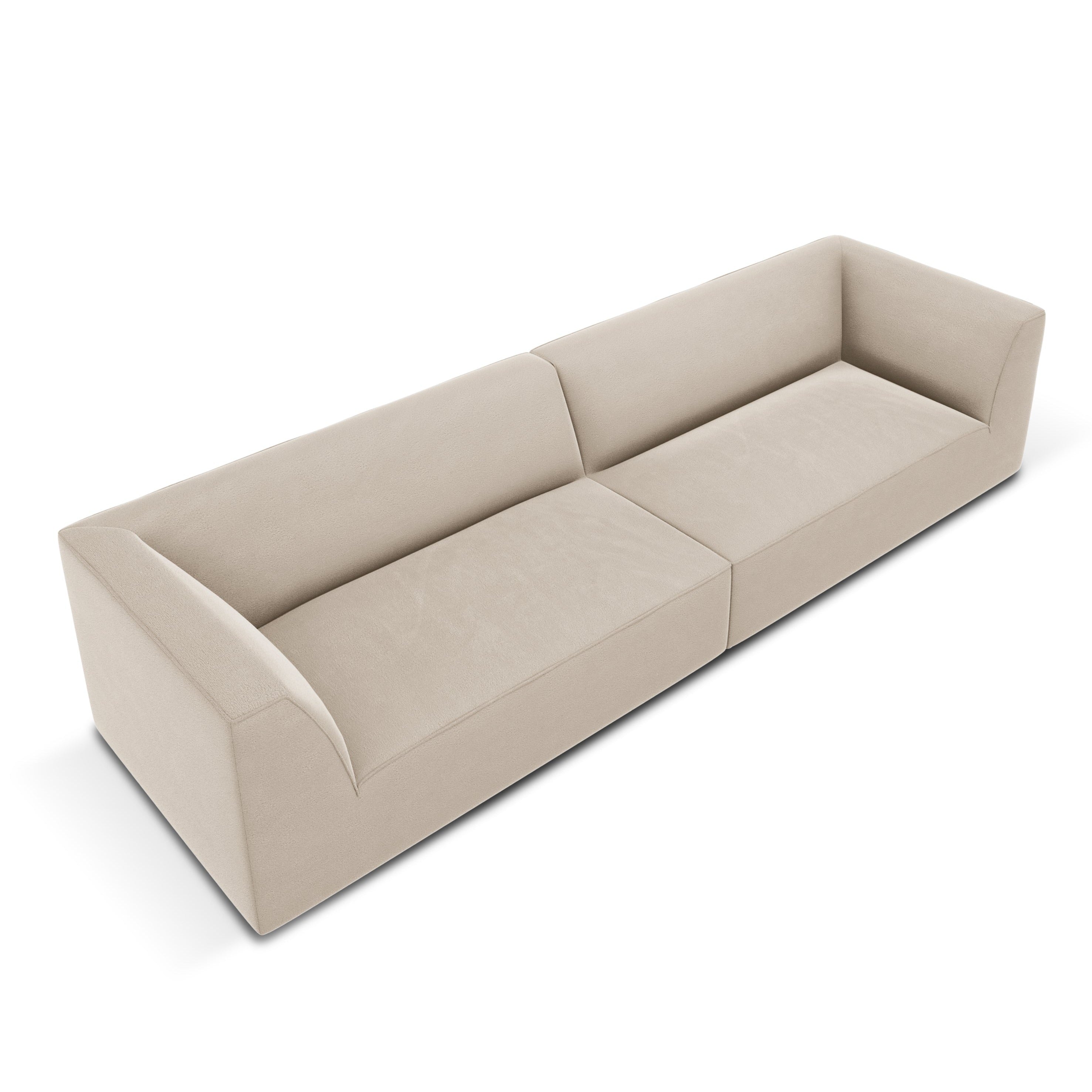 Beige velvet sofa with armrests