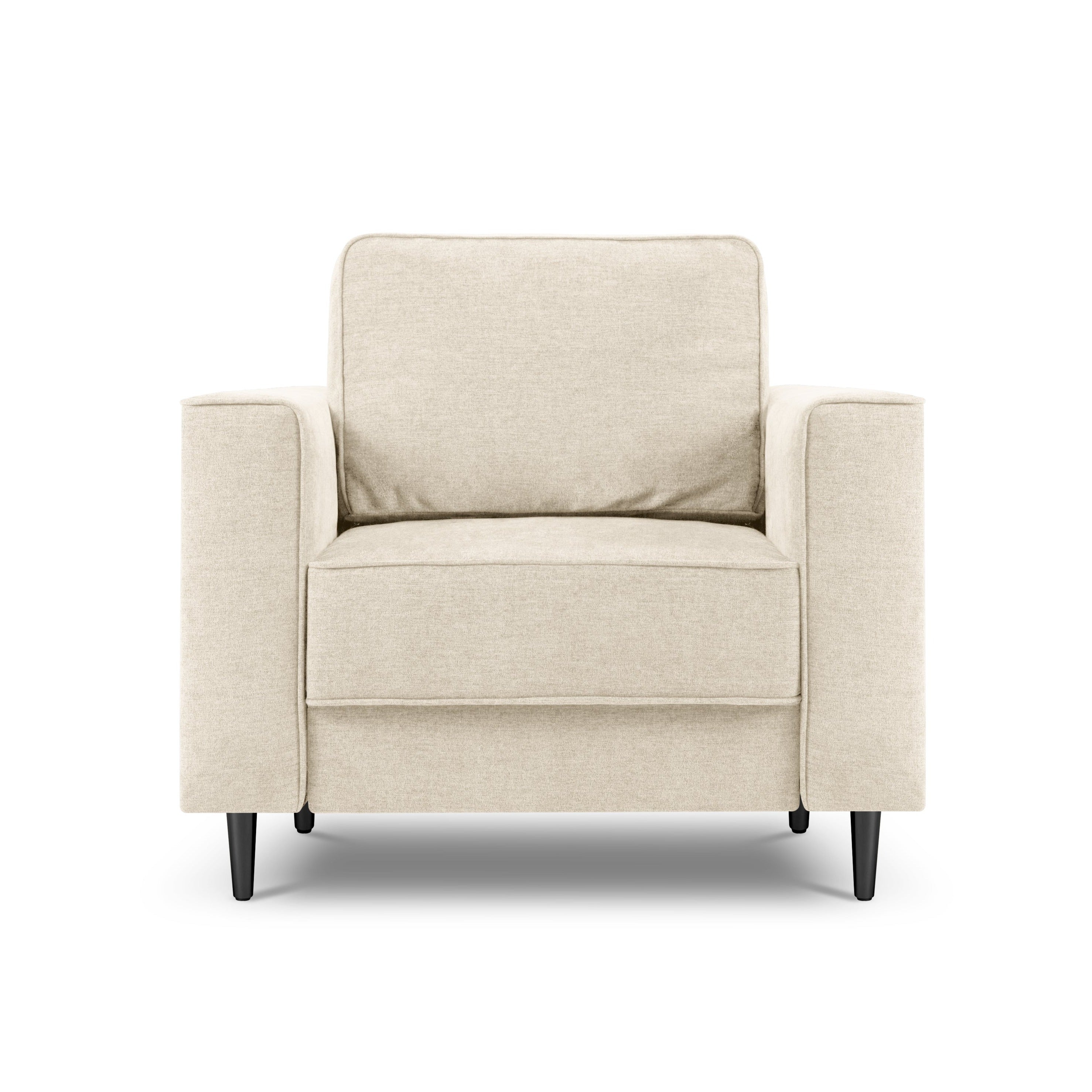 Beige armchair with a black base