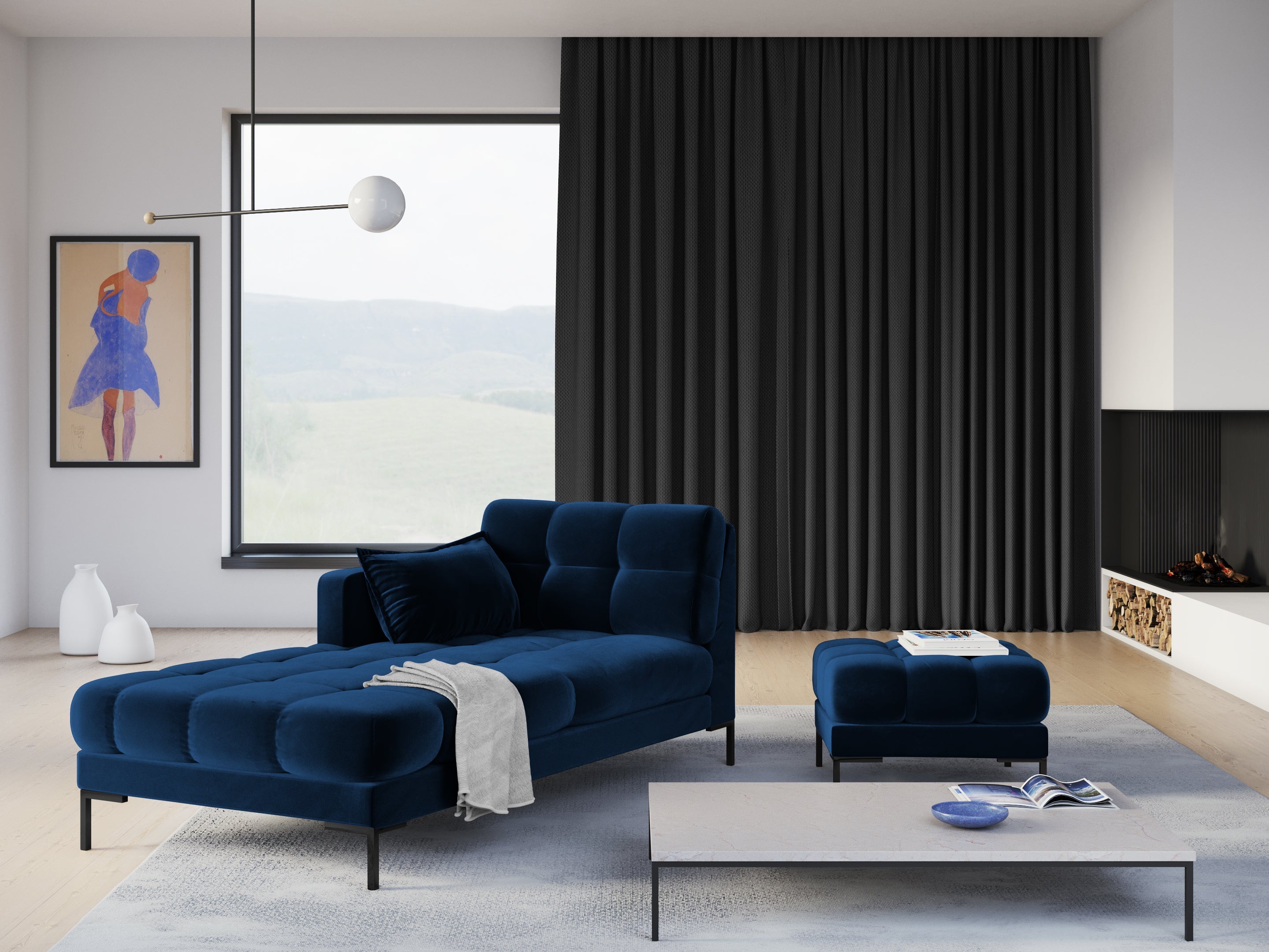 Blue chaiselong for a modern interior