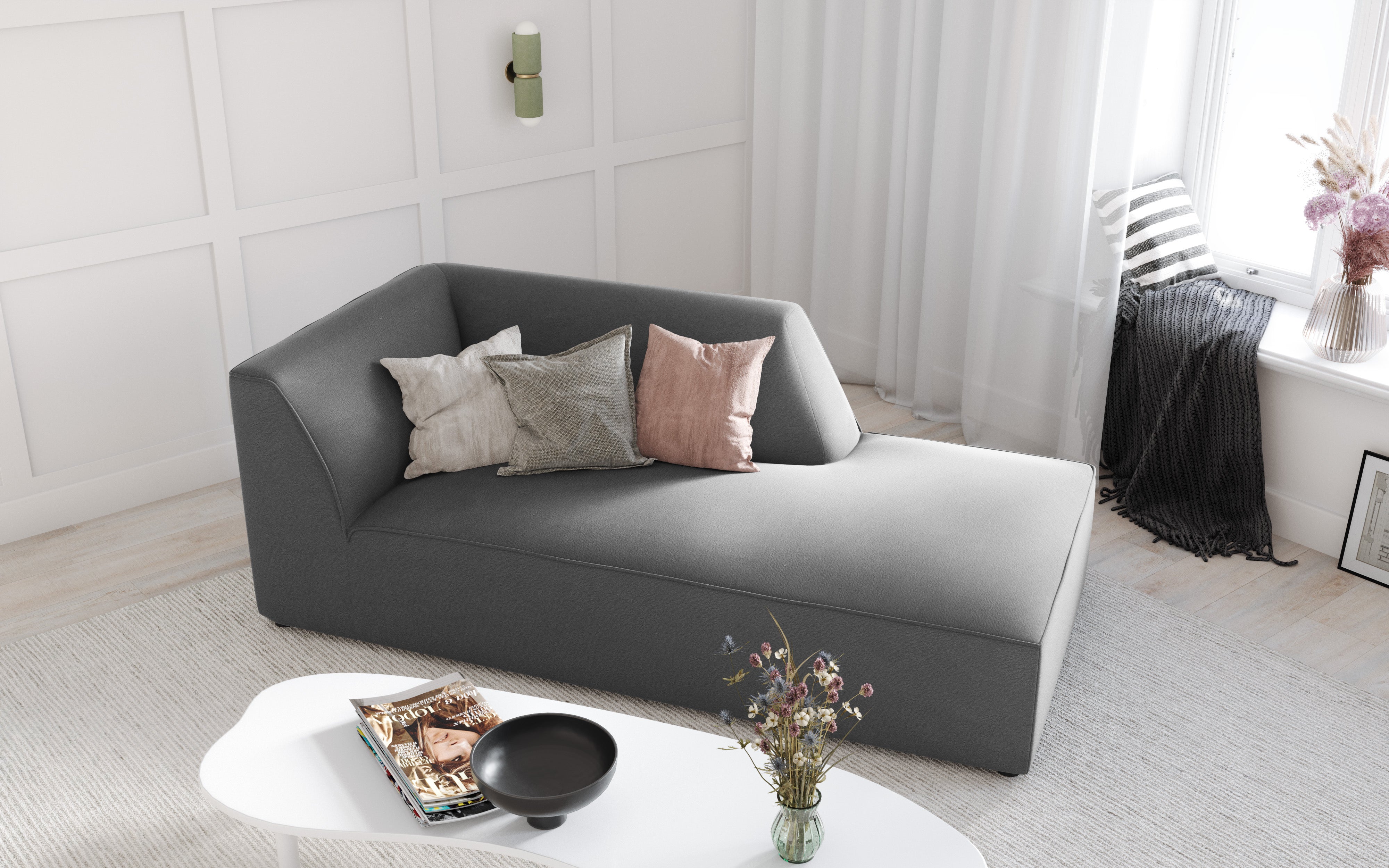 Gray chaise for modern interiors