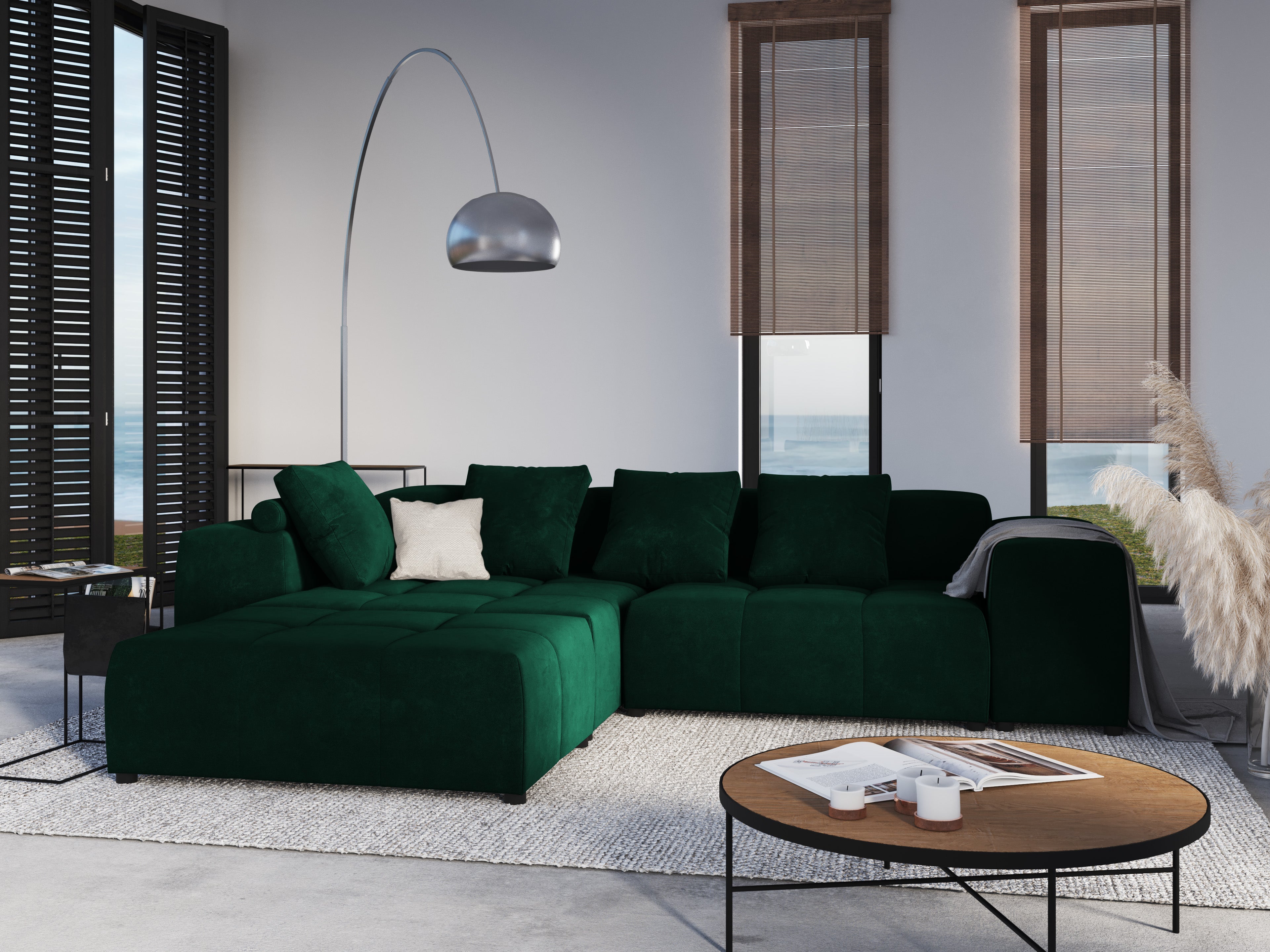 Modular velvet 5-seater sofa MARGO green