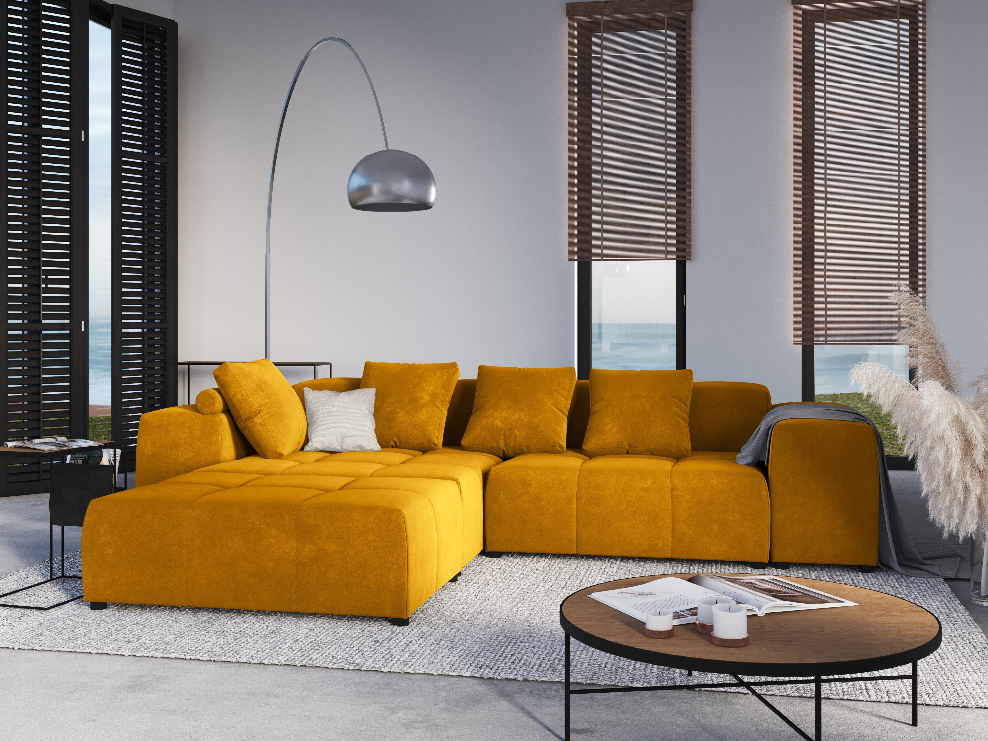 Modular velvet 5-seater sofa MARGO yellow